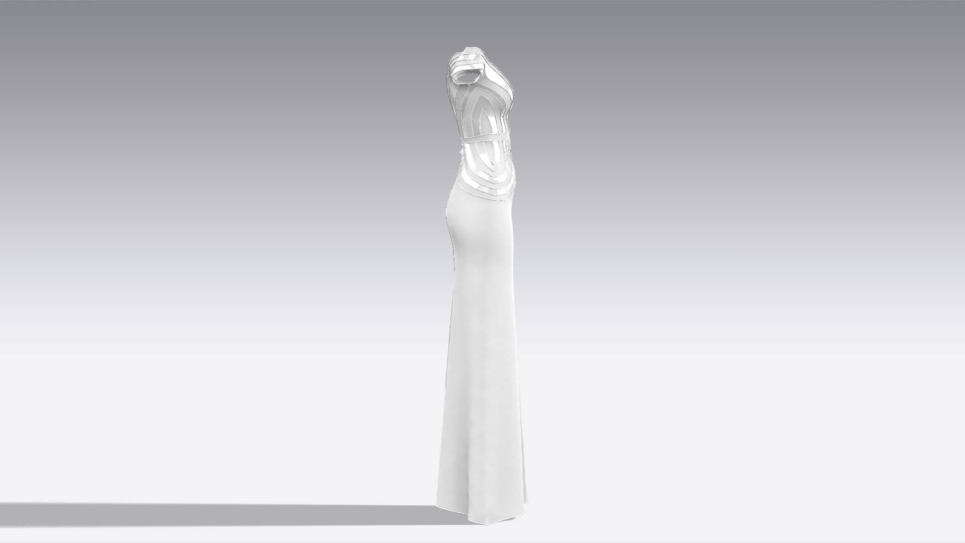 Layer Dress Low Sleeve Detail Long Dress 3D Model