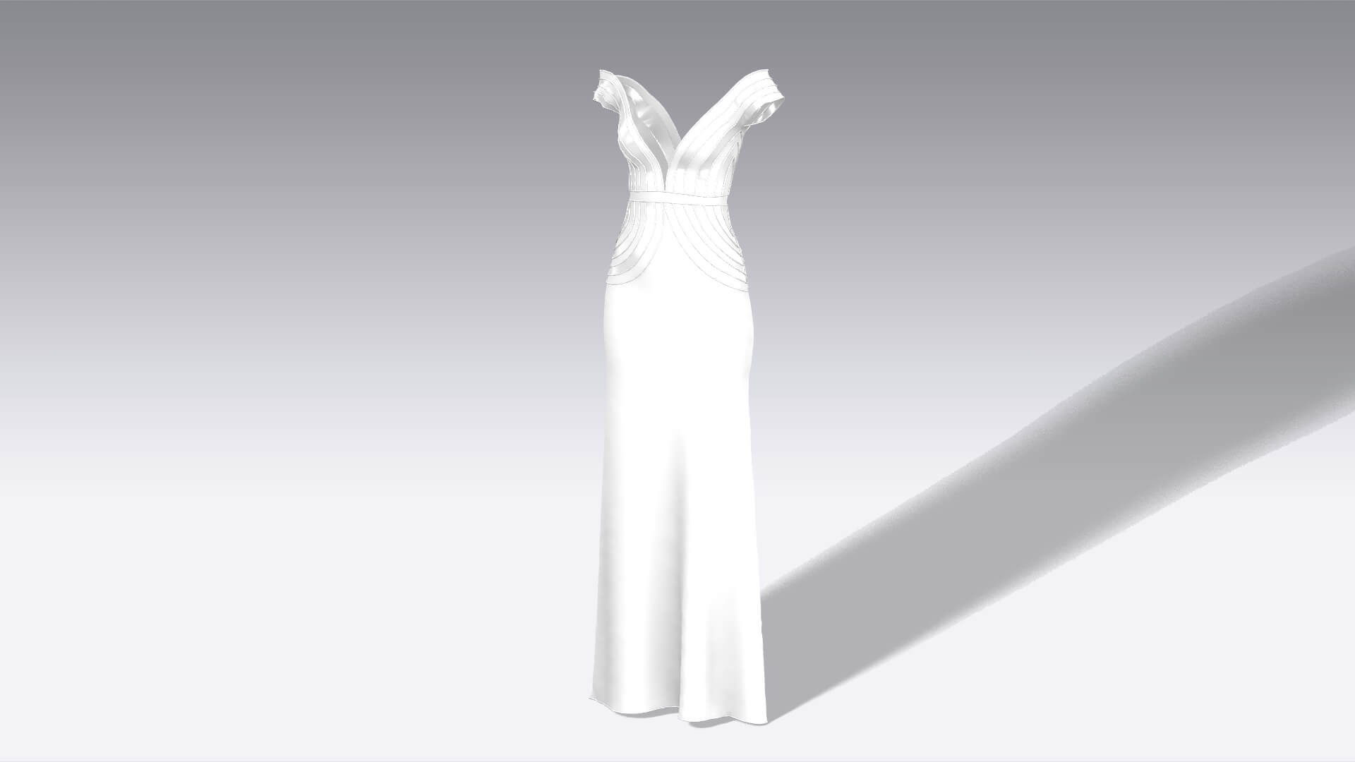 Layer Dress Low Sleeve Detail Long Dress 3D Model