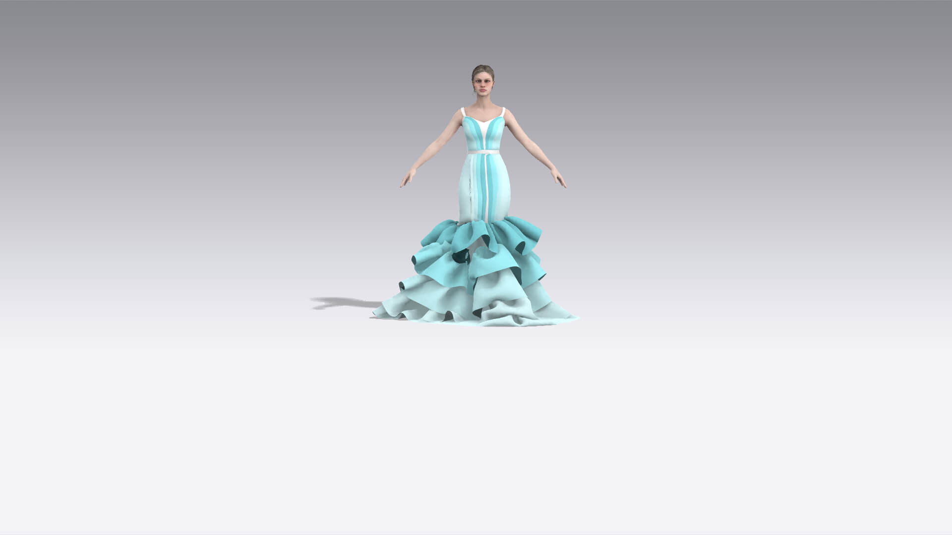 Layering Blouse and Fish Skirt Dress Ruffled Look 3D Model