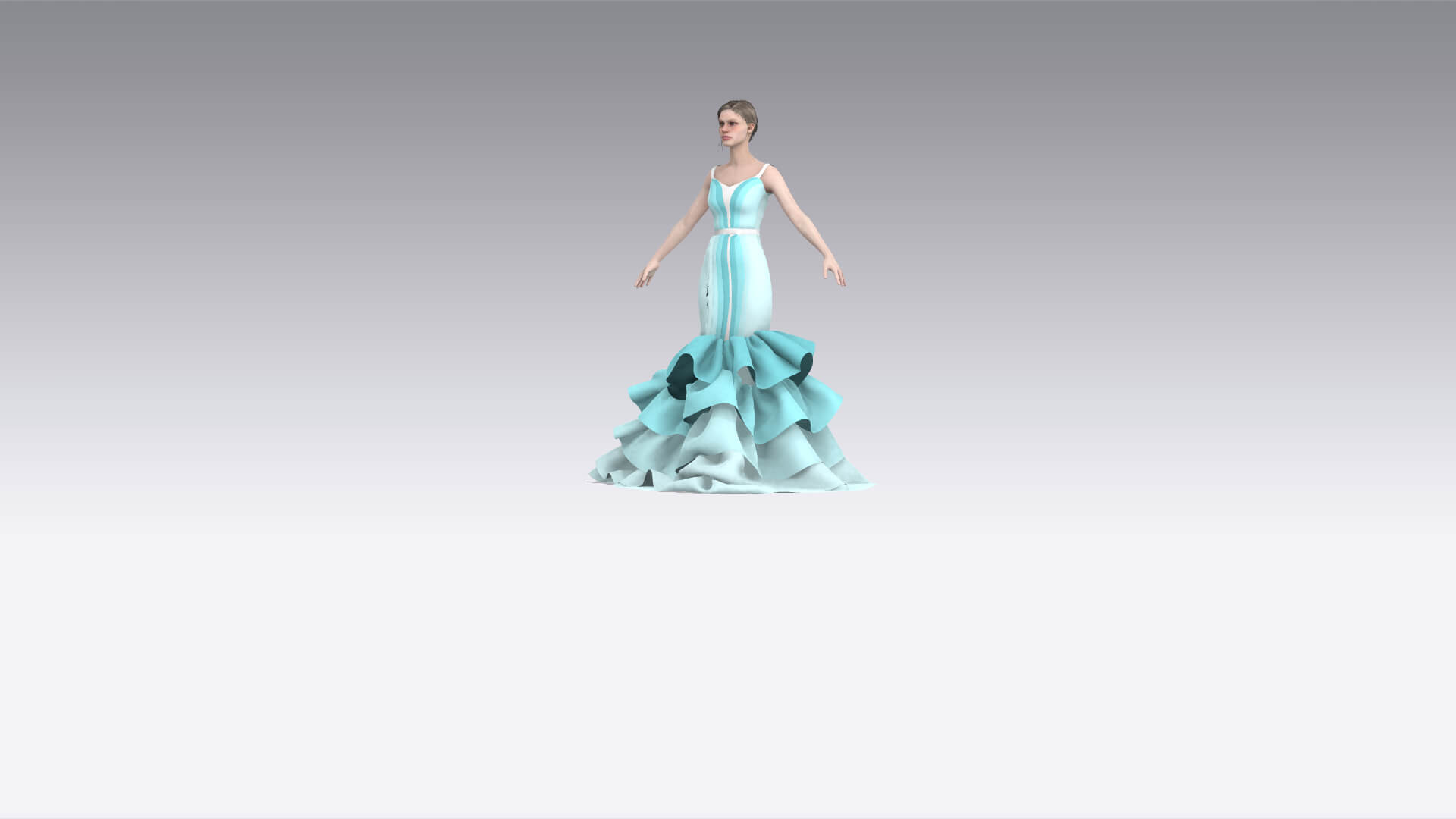 Layering Blouse and Fish Skirt Dress Ruffled Look 3D Model