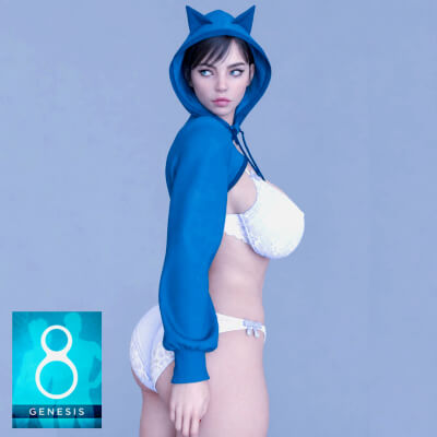 dForce Kitty Mood Hoodie for Genesis 8 Female