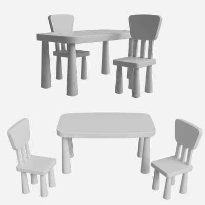 Kindergarten Table and Chair 3D Model