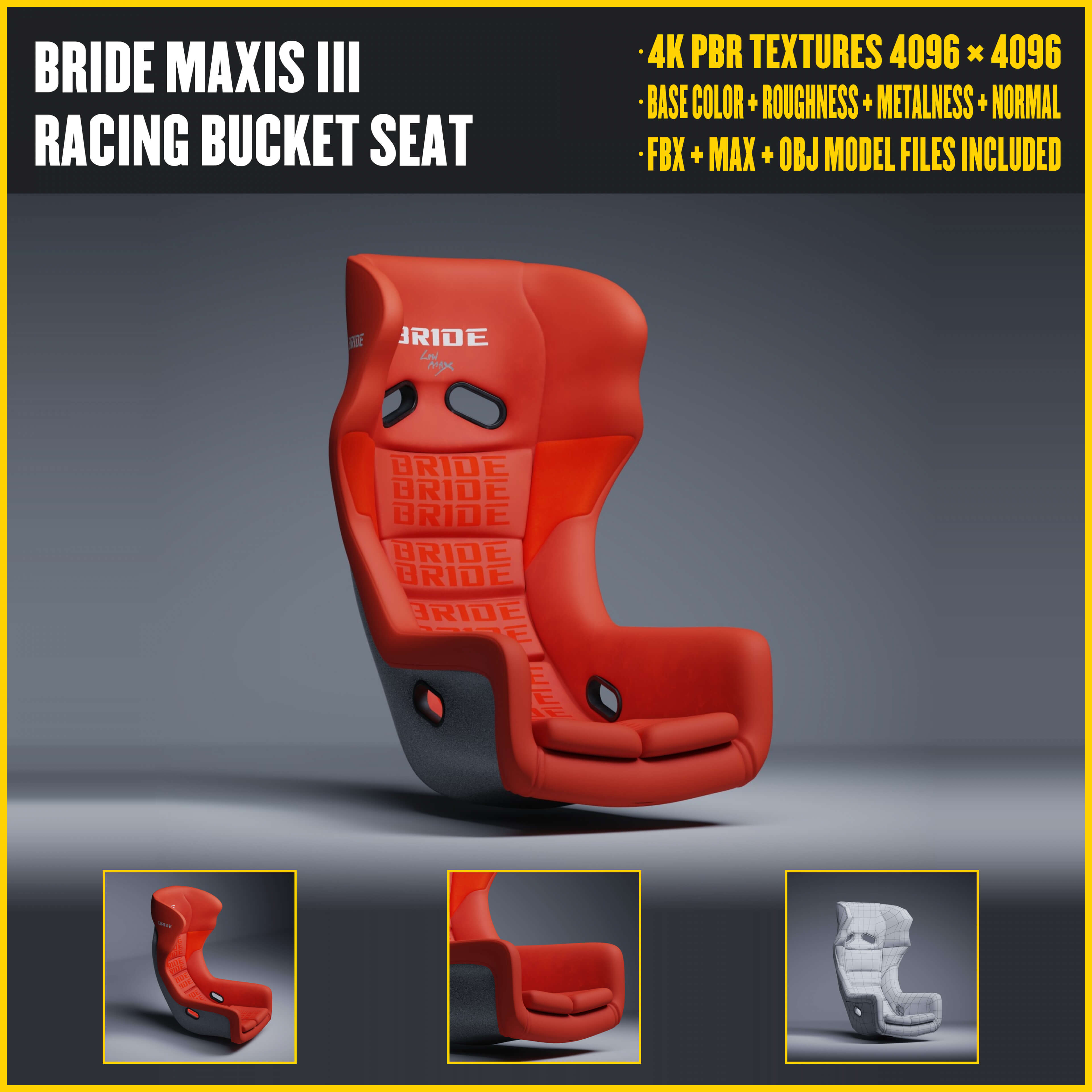 BRIDE MAXIS III Racing Bucket Seat 3D Model