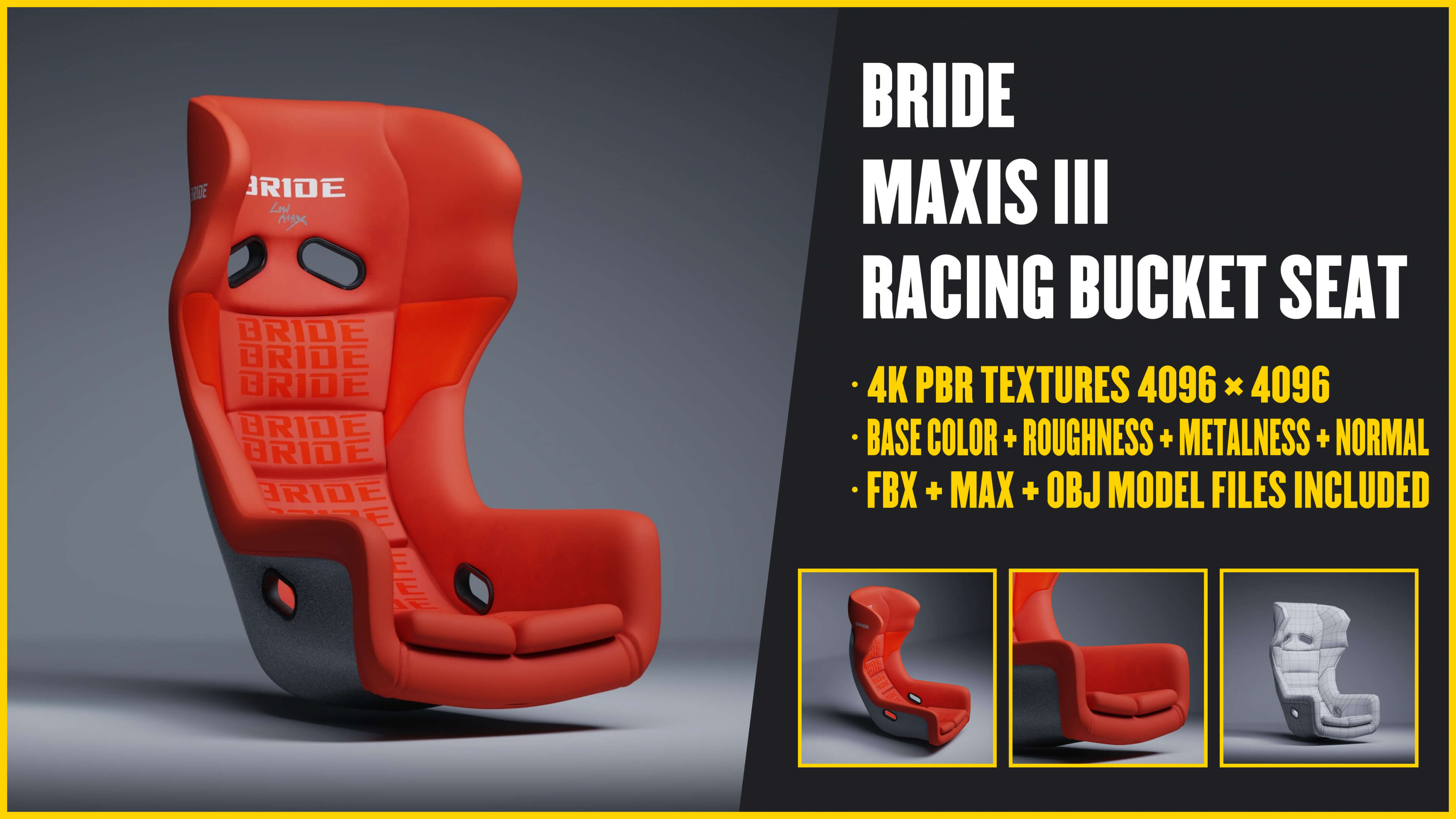BRIDE MAXIS III Racing Bucket Seat 3D Model