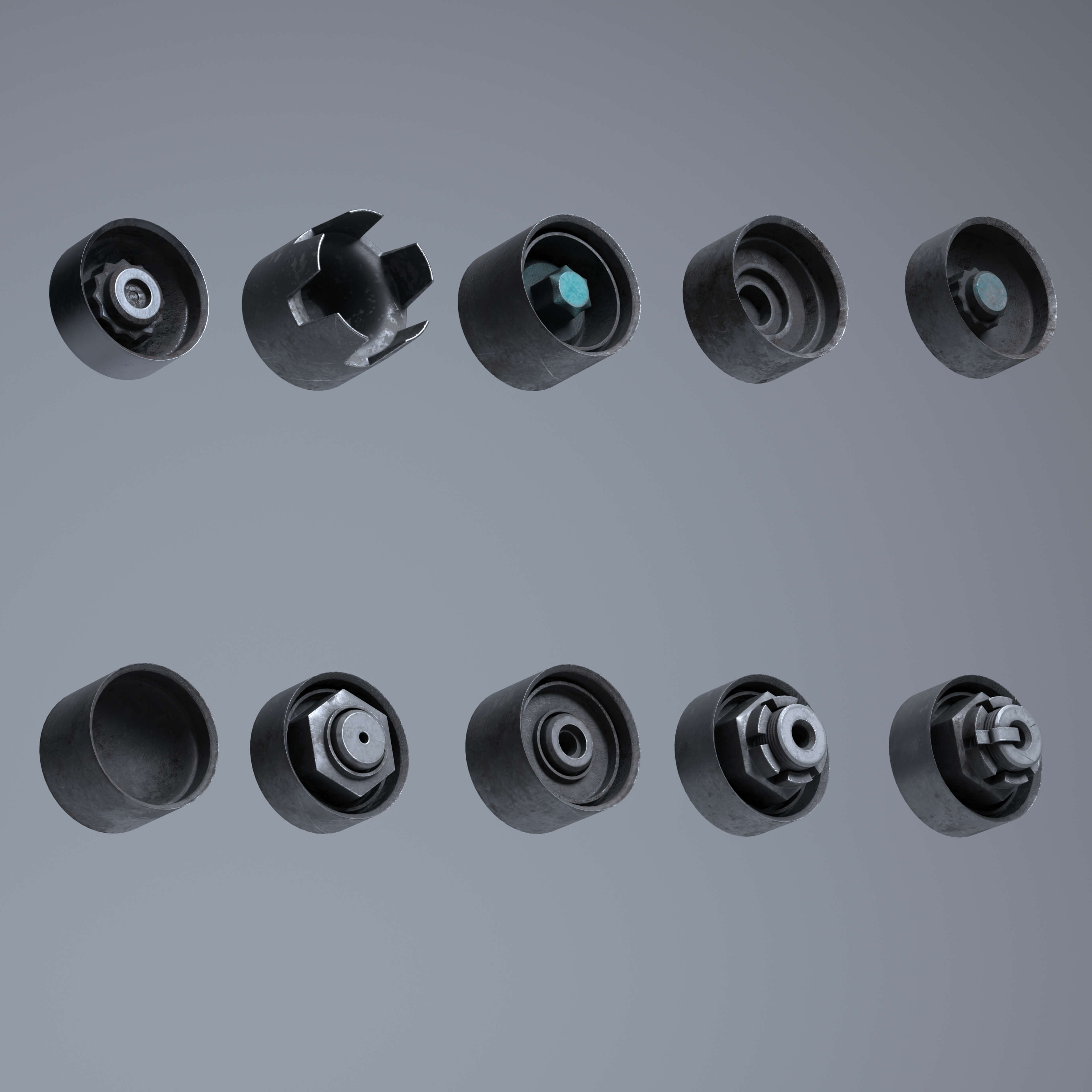 Wheel Center Hubs - 10 Designs 3D Model
