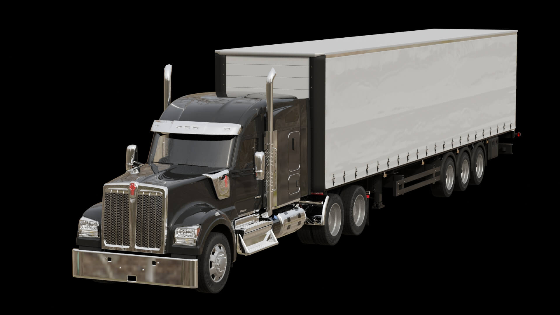 Heavy Duty Truck with Cargo Trailer Rigged 3D Model
