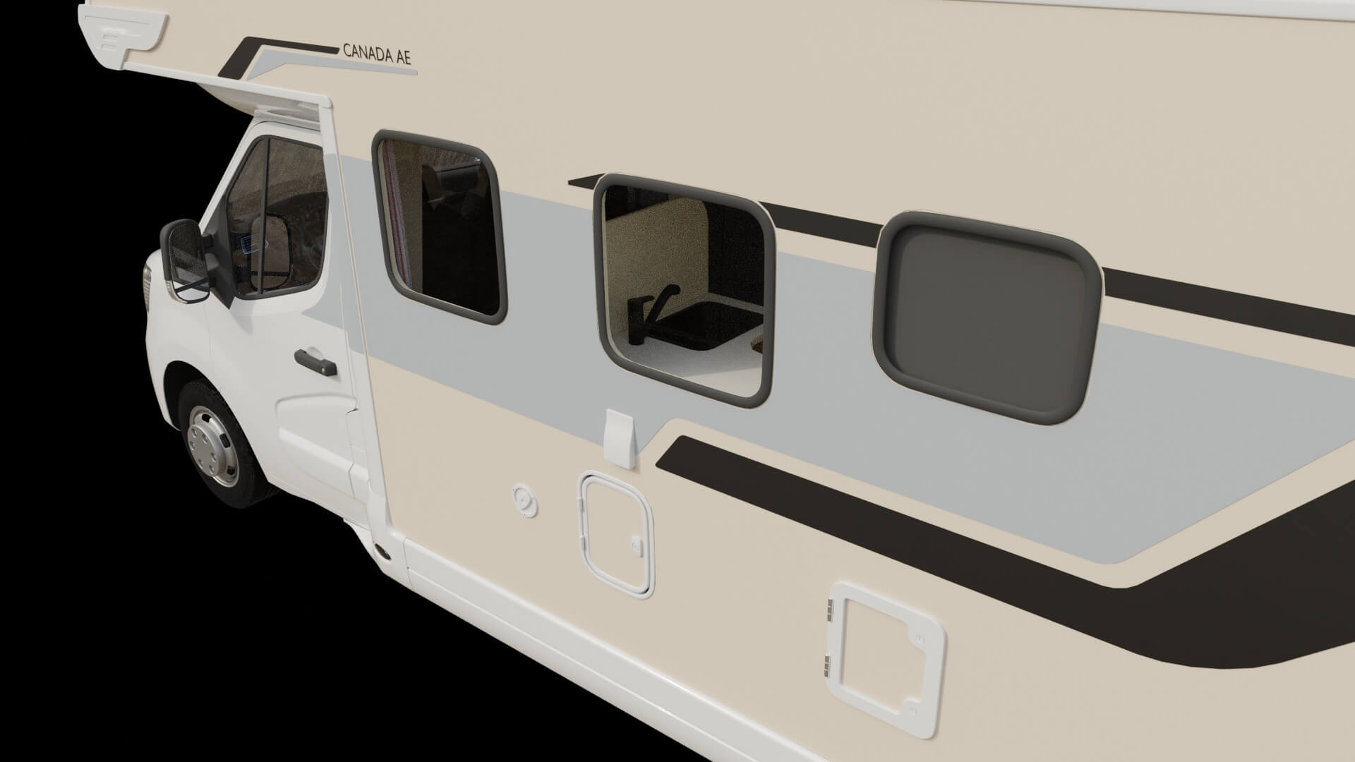 Modern Alcove Motorhome Camper Van Rigged 3D Model