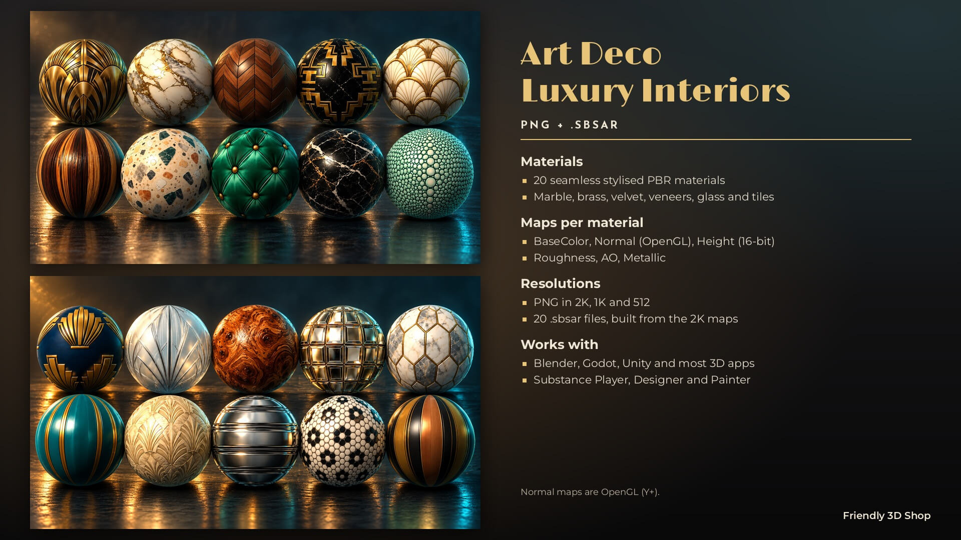 Art Deco Luxury Interiors - 20 Stylised PBR Textures 3D Texture