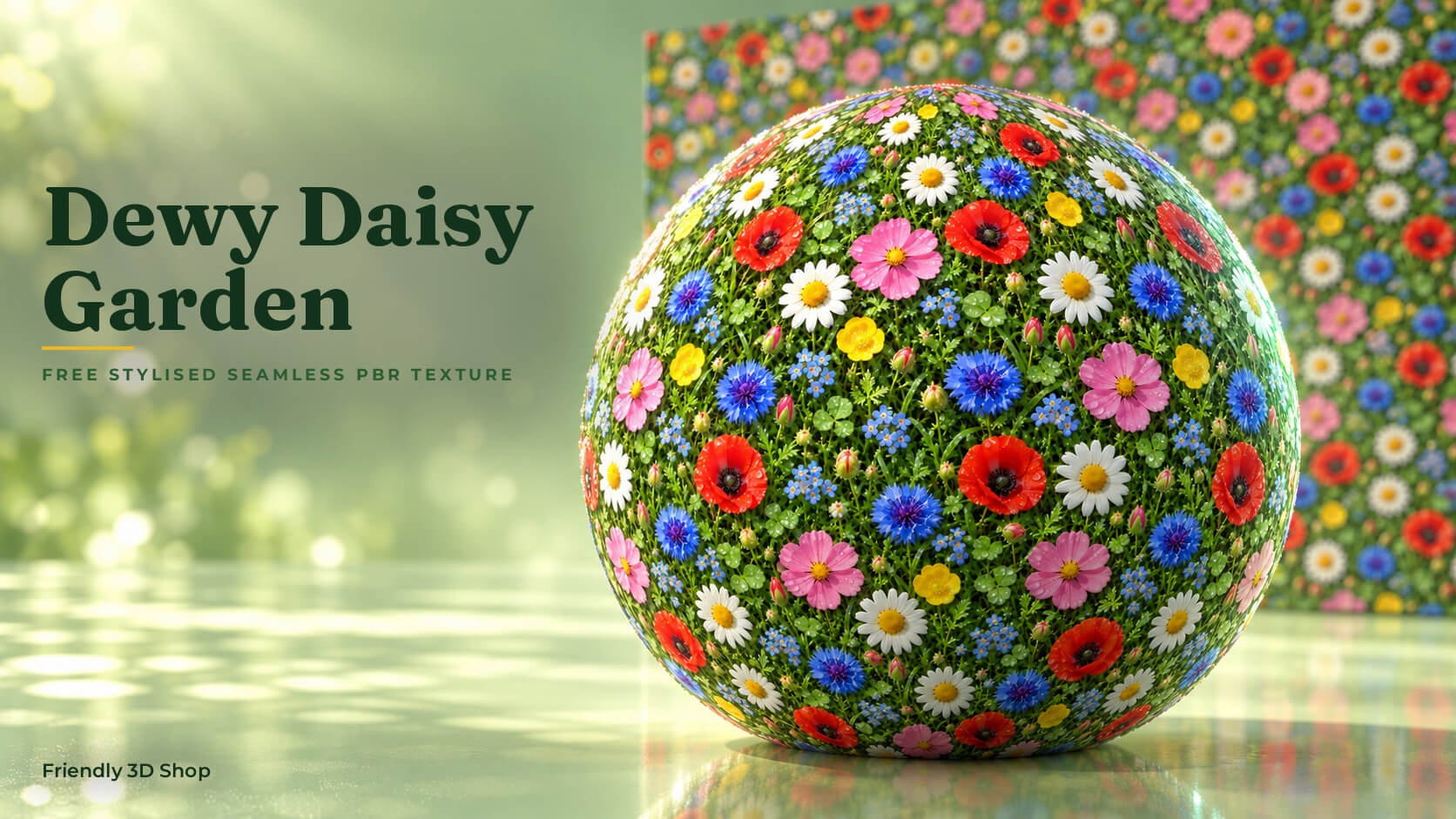 Dewy Daisy Garden - Free Stylised PBR Material 3D Texture