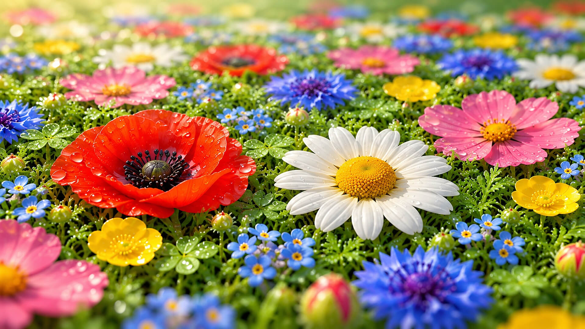 Dewy Daisy Garden - Free Stylised PBR Material 3D Texture