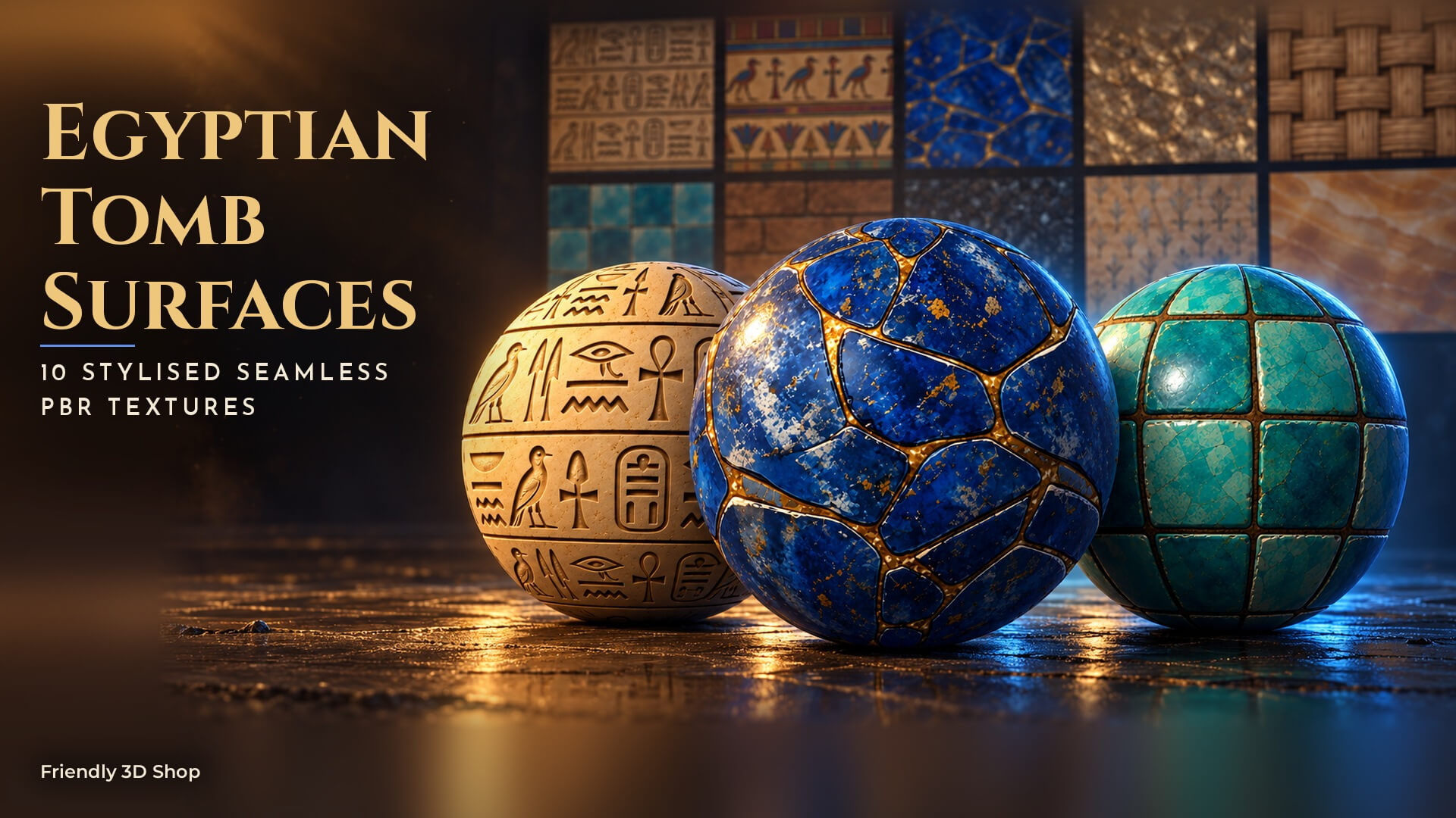 Egyptian Tomb Surfaces - 10 Stylised PBR Textures 3D Texture
