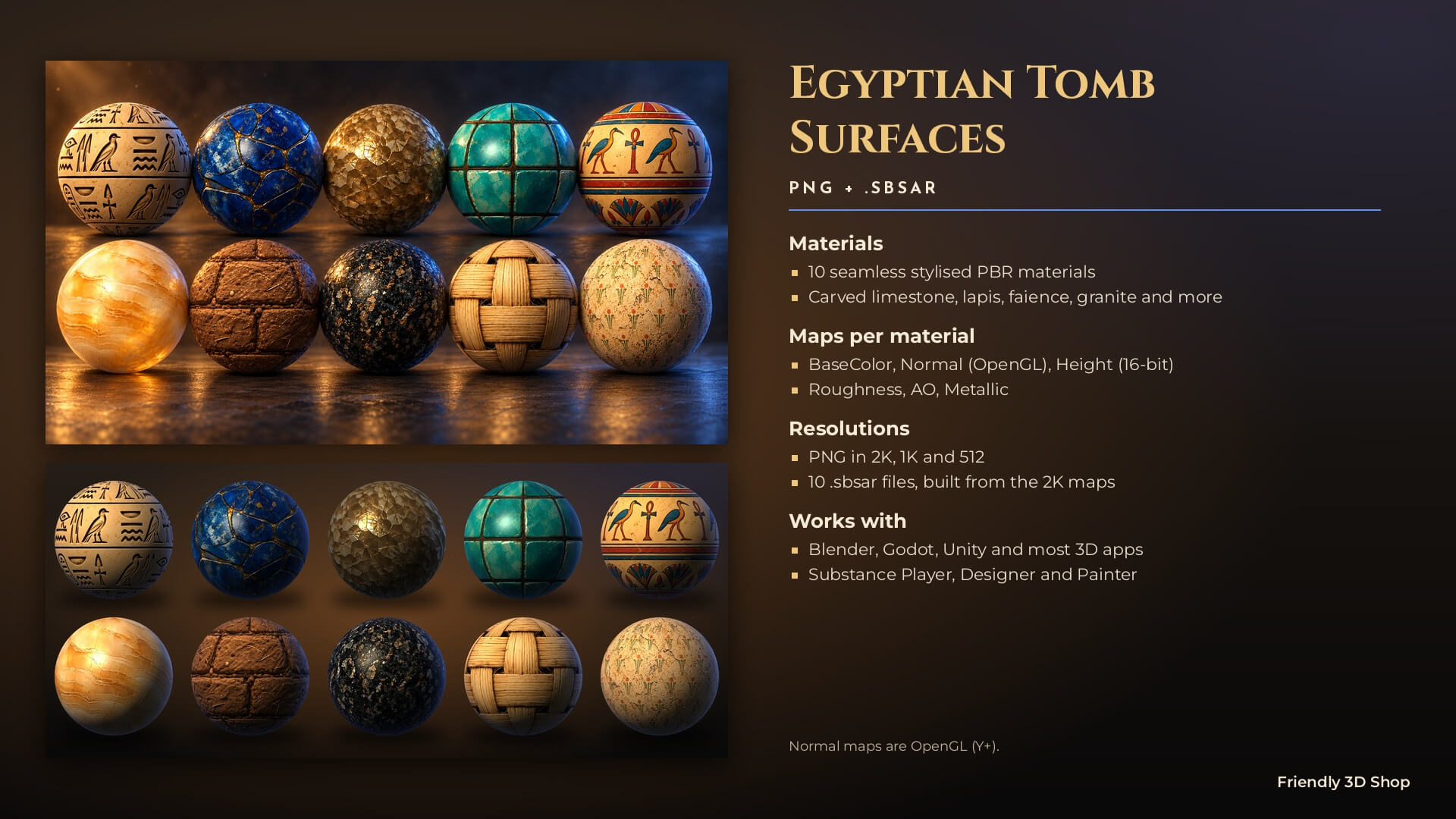 Egyptian Tomb Surfaces - 10 Stylised PBR Textures 3D Texture