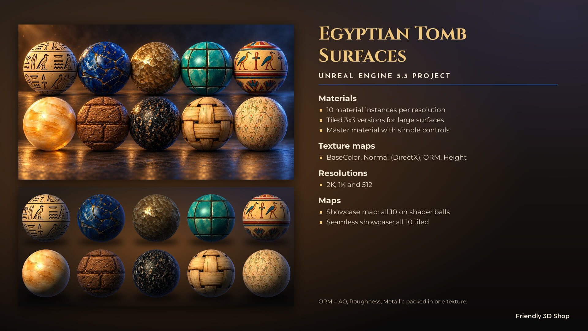 Egyptian Tomb Surfaces - 10 Stylised PBR Textures 3D Texture
