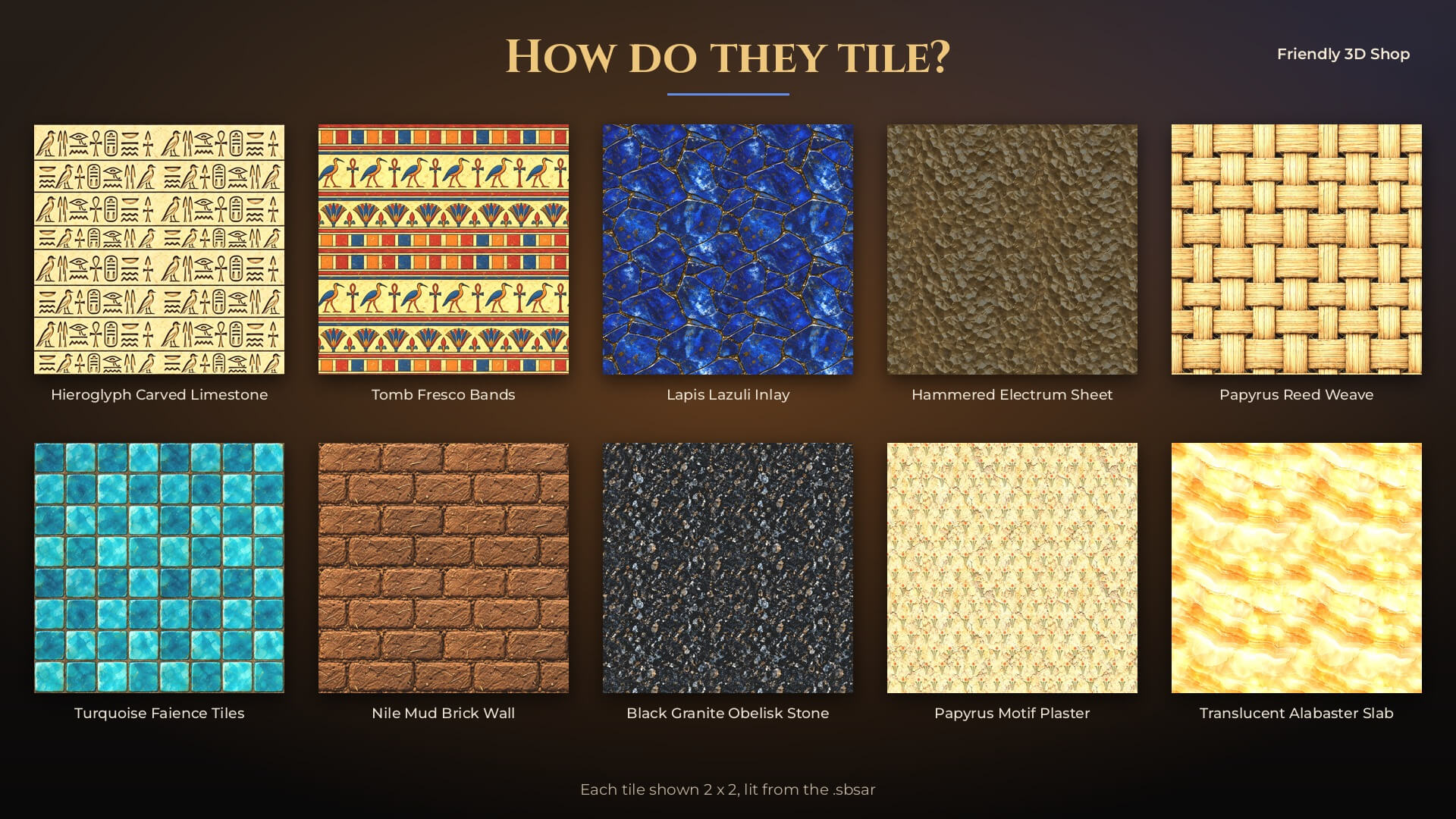 Egyptian Tomb Surfaces - 10 Stylised PBR Textures 3D Texture