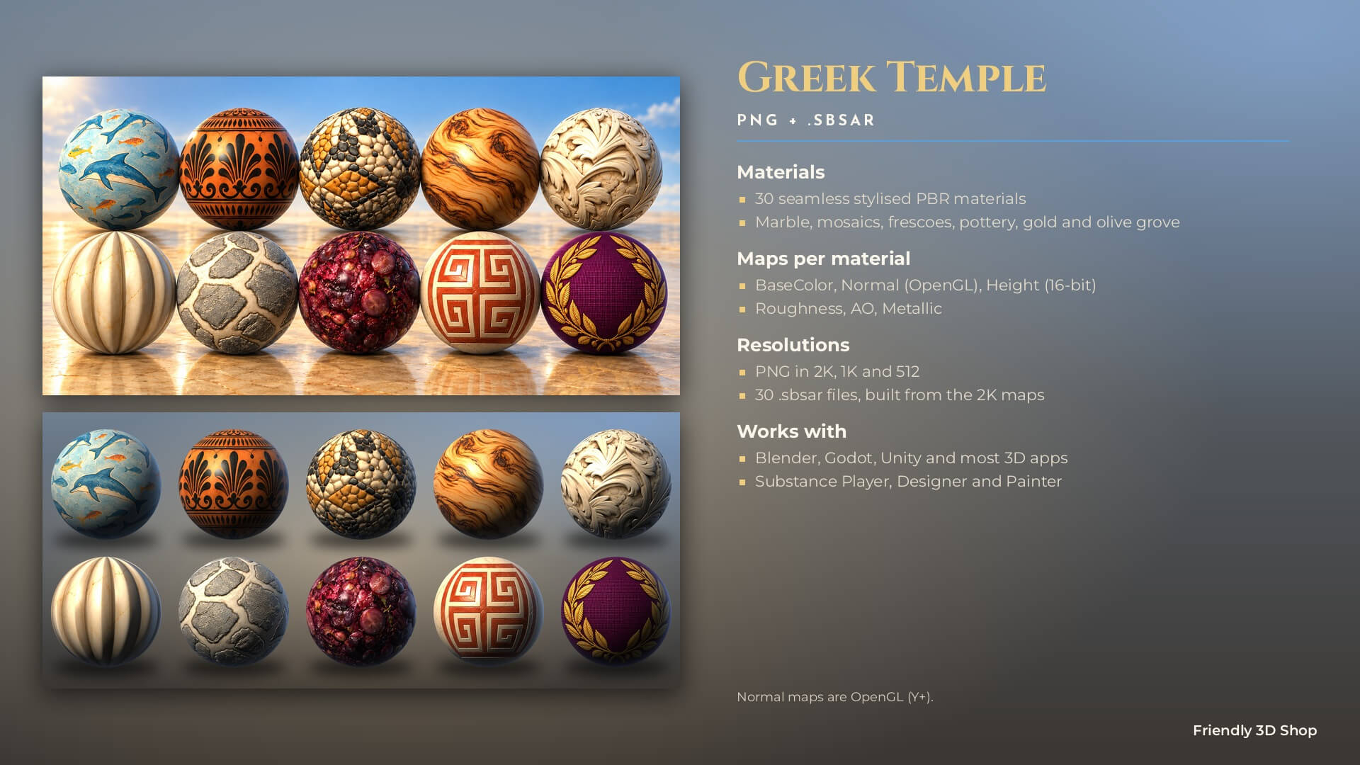 Greek Temple - 30 Stylised PBR Textures 3D Texture