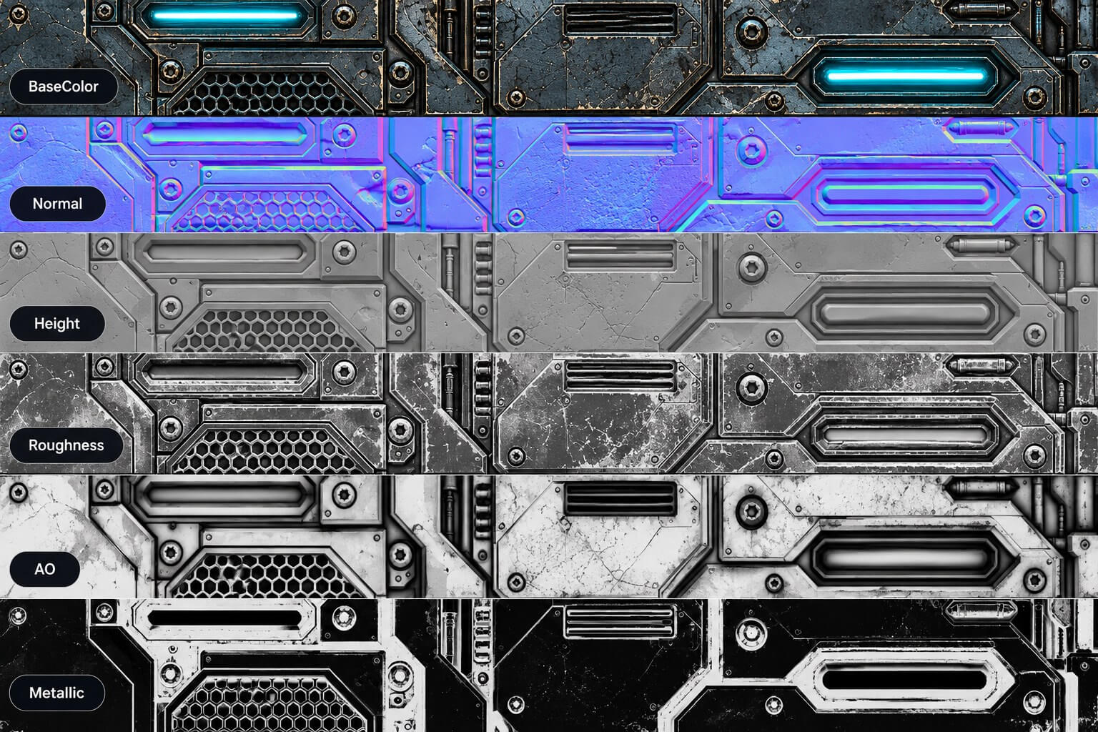 Sci-Fi Panels & Surfaces Texture Pack - 20 PBR Materials 3D Texture