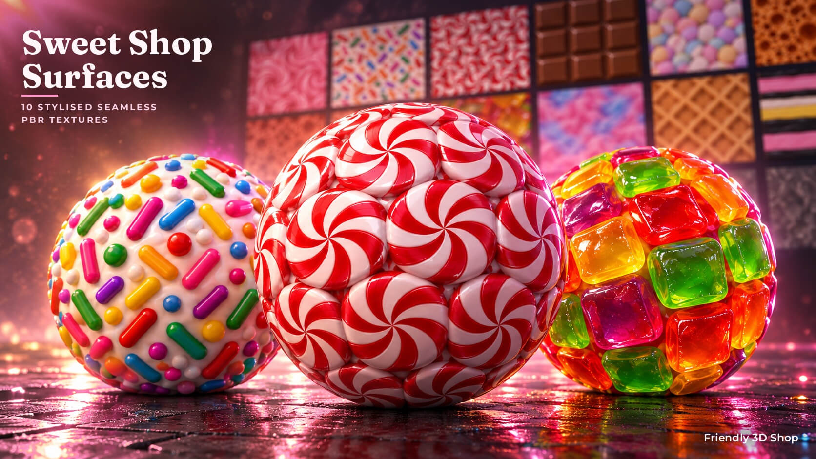 Sweet Shop Surfaces Texture Pack - 10 Stylised PBR 3D Texture
