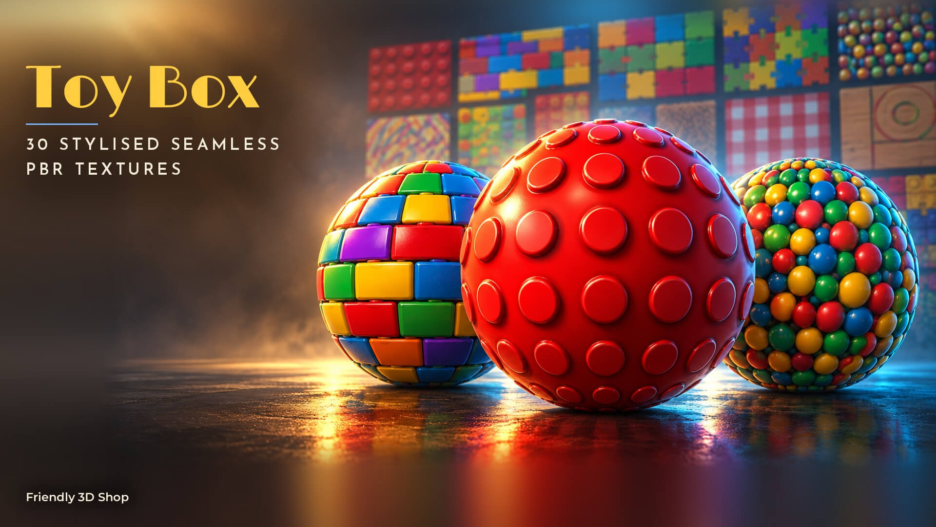 Toy Box Bricks and Plastic - 30 Stylised PBR Textures 3D Texture