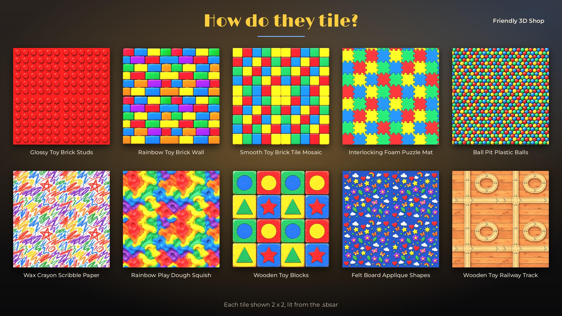 Toy Box Bricks and Plastic - 30 Stylised PBR Textures 3D Texture