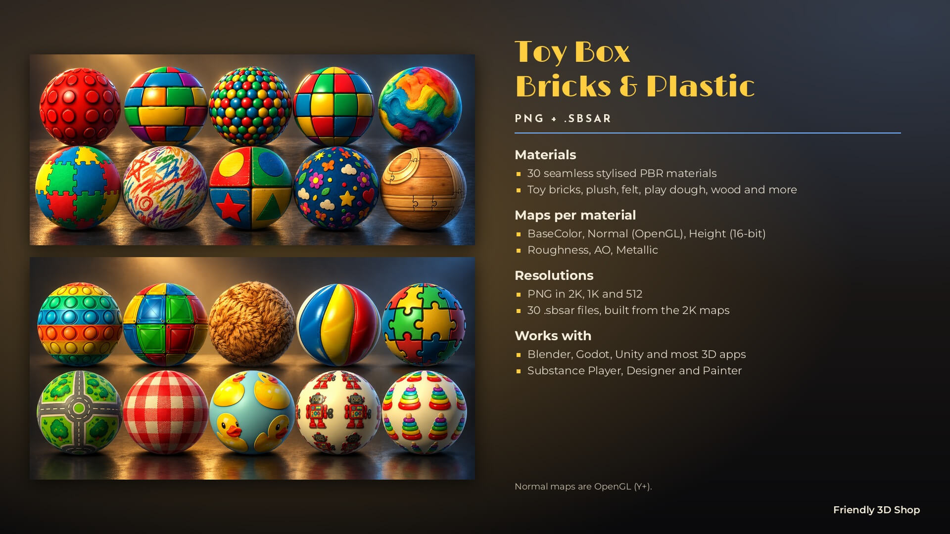 Toy Box Bricks and Plastic - 30 Stylised PBR Textures 3D Texture
