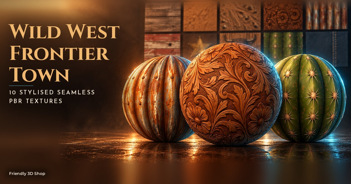 Wild West Frontier Town - 10 Stylised PBR Textures 3D Texture