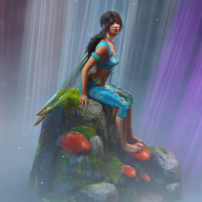 Nymeria For Genesis 9 and Freebie Mudhroom Rock 3D Wallpaper