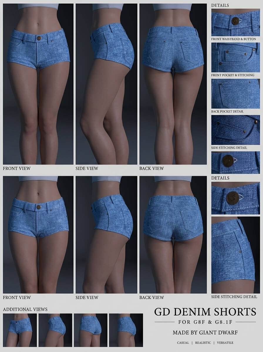GD Denim Shorts 3D Render, Digital Artwork by giant dwarf