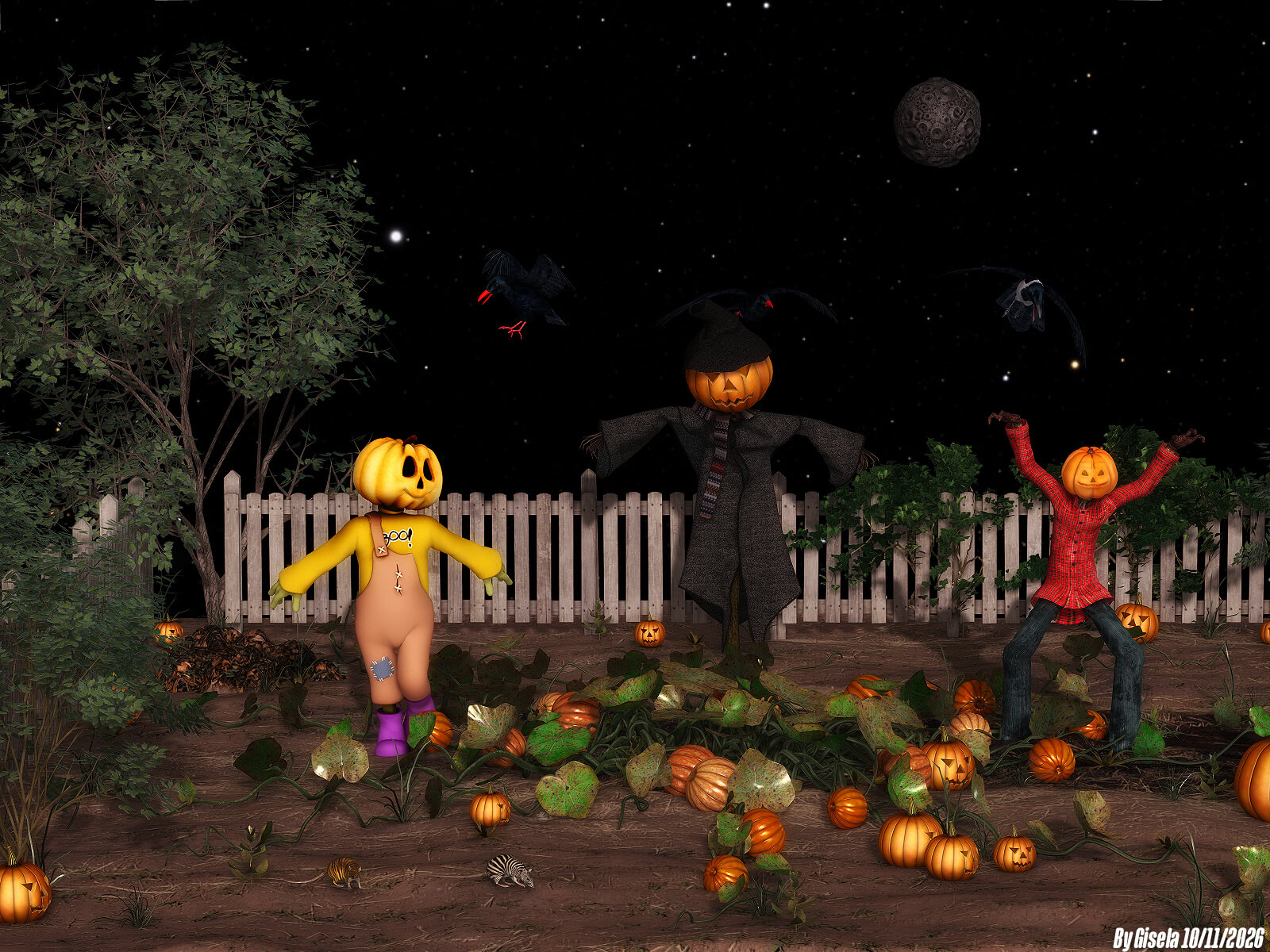 Halloween Scene 3D Render, Digital Artwork by Gise