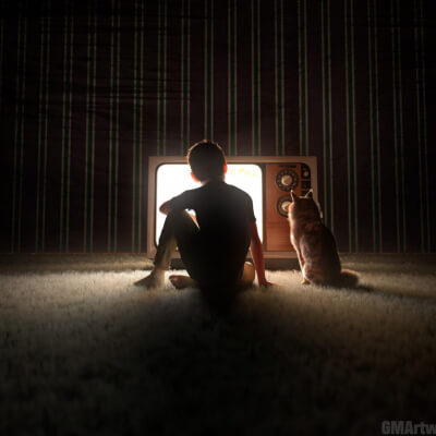 Watching Tv in The Dark 3D Wallpaper