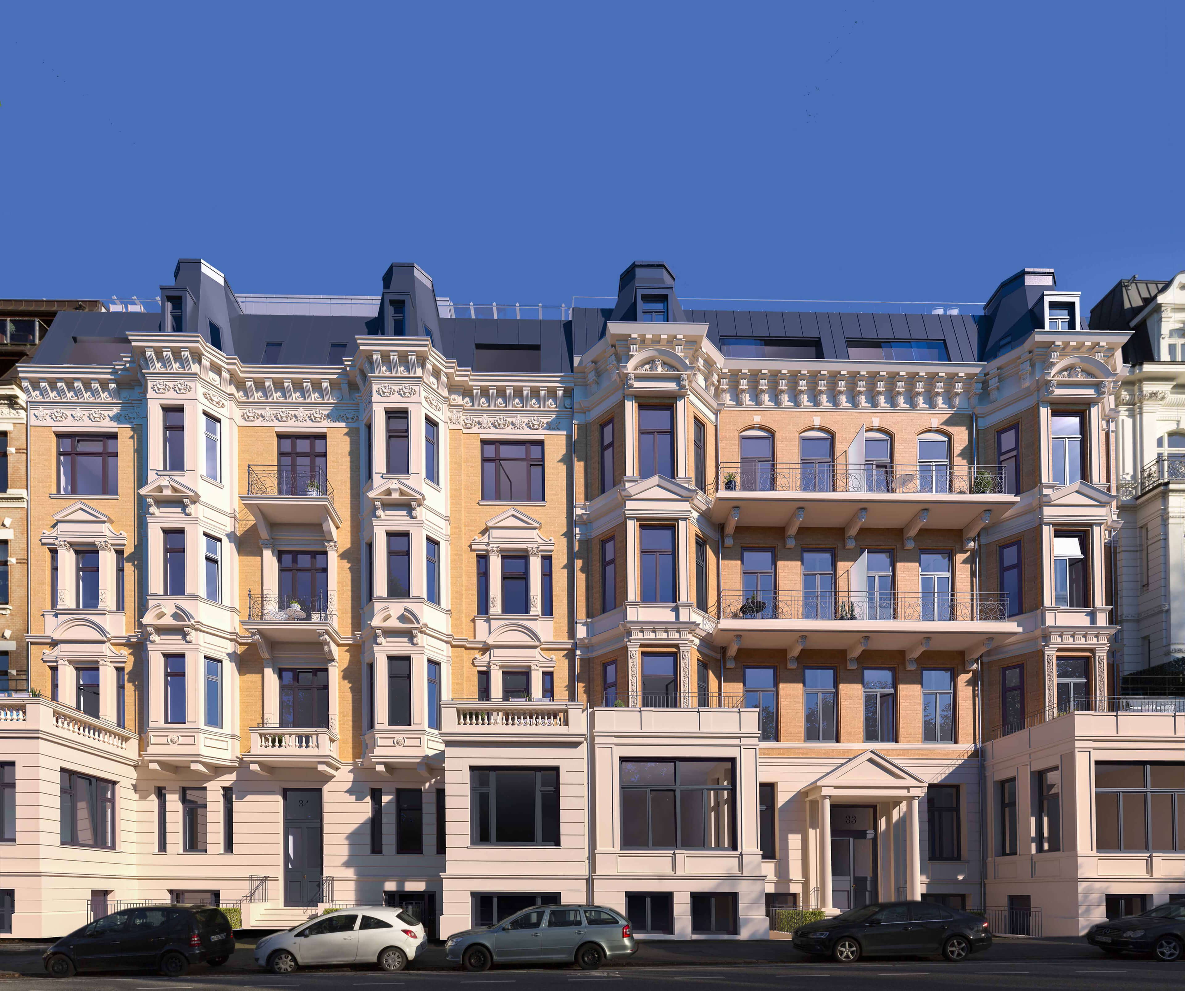 Alsterjuwel Hamburg Historic Faade Rendering & Photomatching Uhlenhorst 3D Render, Digital Artwork by gmsvision