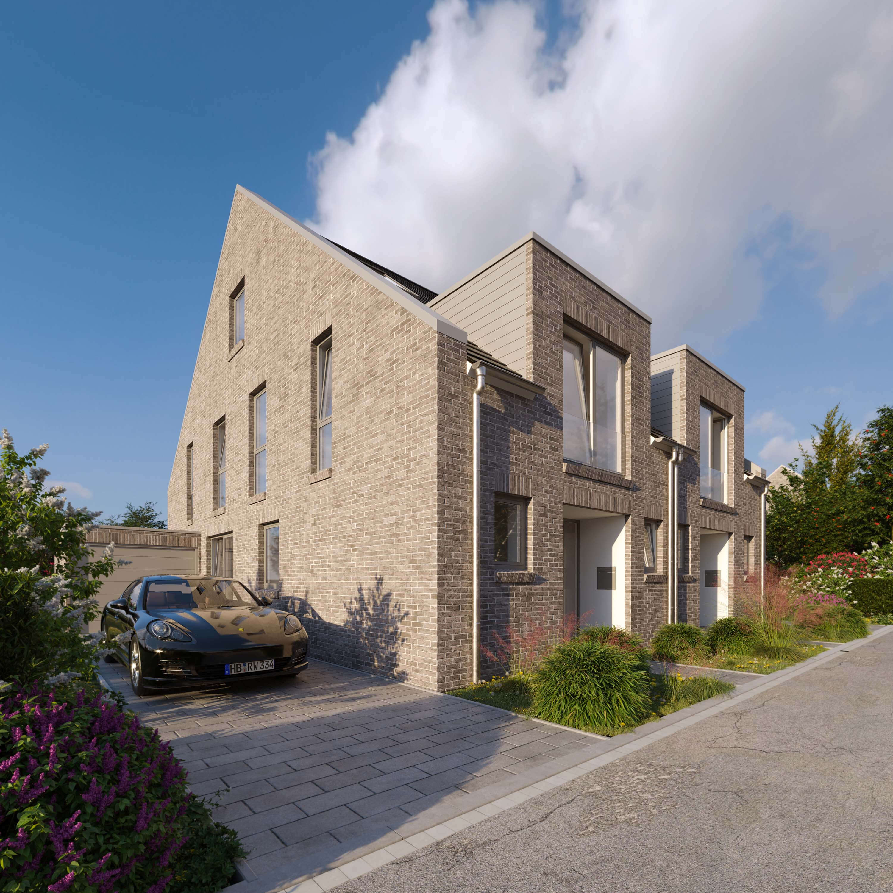 Am Heiddamm Bremen Modern Semi-Detached Houses Architectural Visualization 3D Render, Digital Artwork by gmsvision