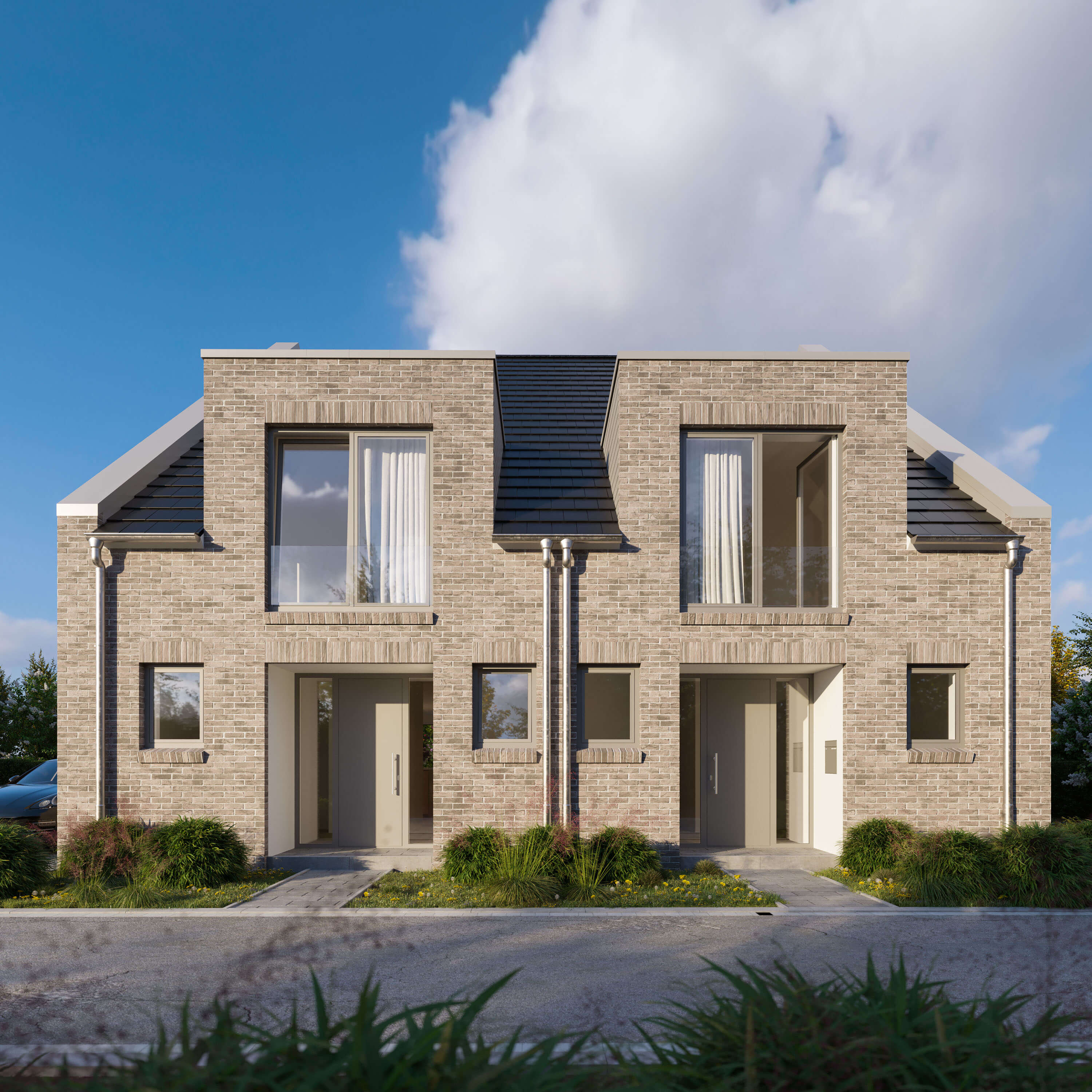 Am Heiddamm Bremen Modern Semi-Detached Houses Architectural Visualization 3D Render, Digital Artwork by gmsvision