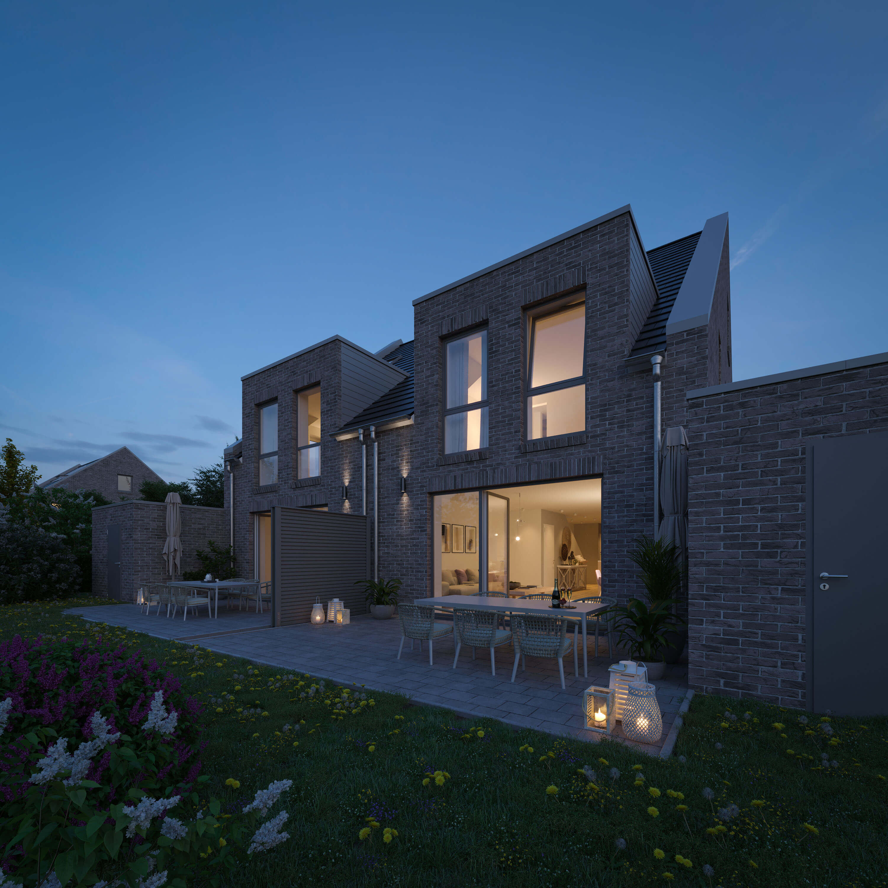 Am Heiddamm Bremen Modern Semi-Detached Houses Architectural Visualization 3D Render, Digital Artwork by gmsvision