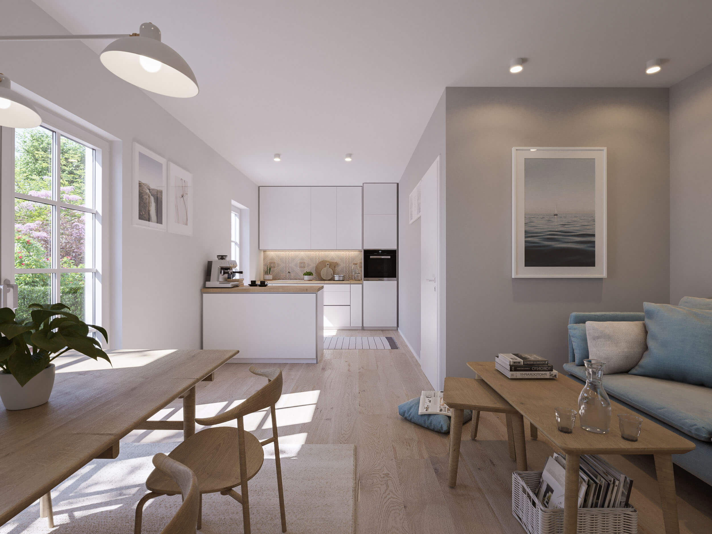 Baltic Sea Holiday Apartment Scandinavian Maritime Interior Visualization 3D Render, Digital Artwork by gmsvision
