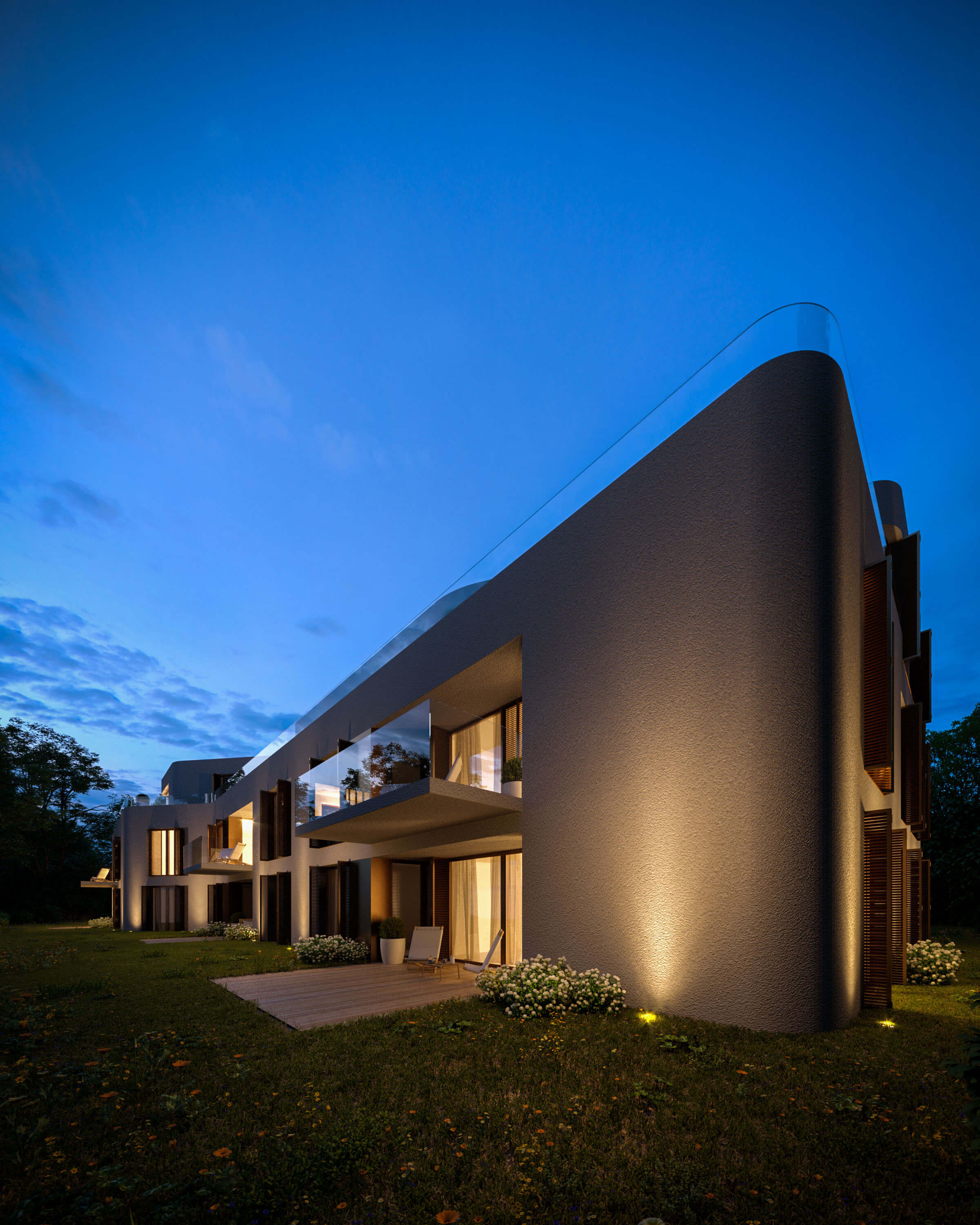 Benediktenwandstrae Berlin Residential Complex at Night 3D Rendering 3D Render, Digital Artwork by gmsvision