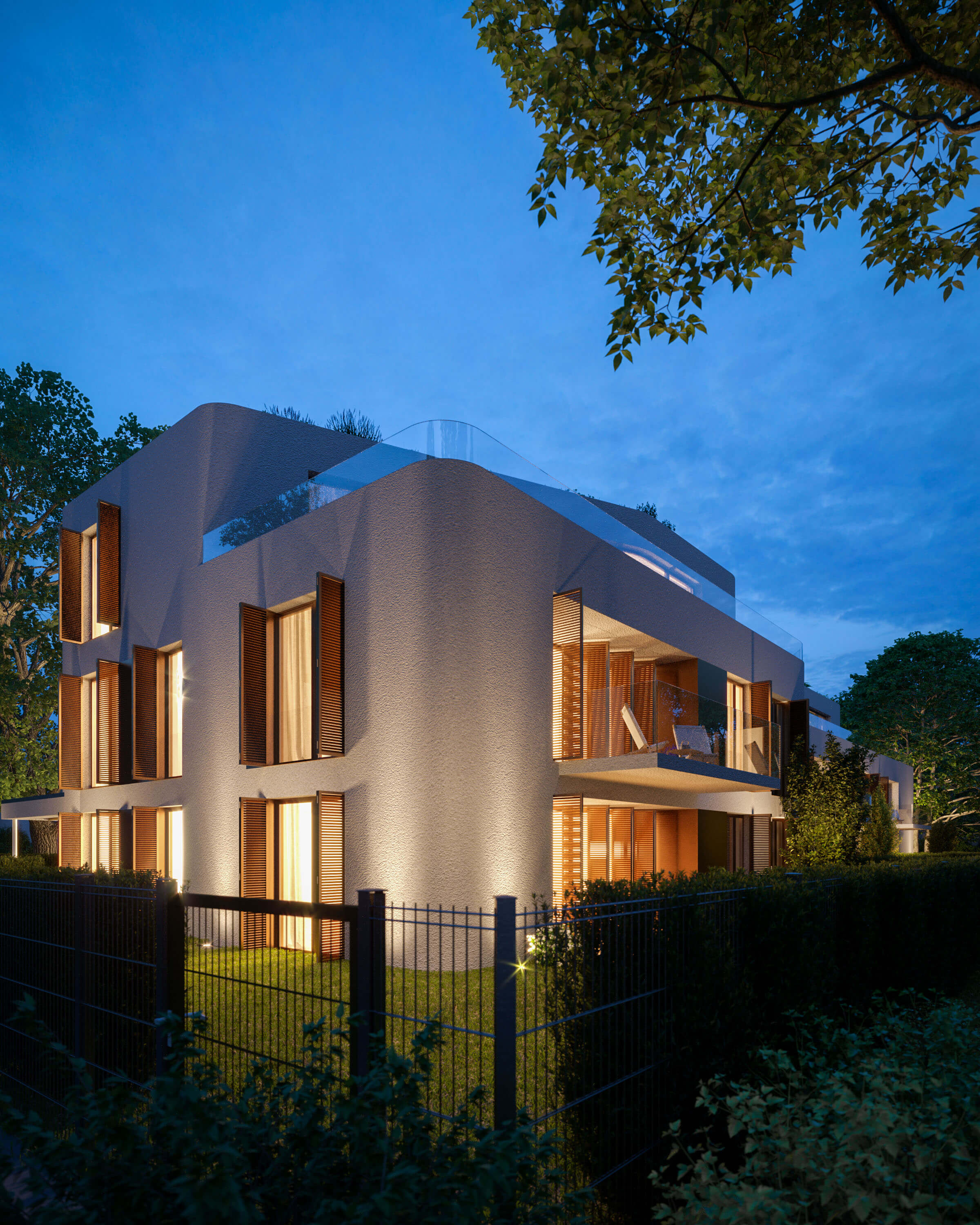 Benediktenwandstrae Berlin Residential Complex at Night 3D Rendering 3D Render, Digital Artwork by gmsvision