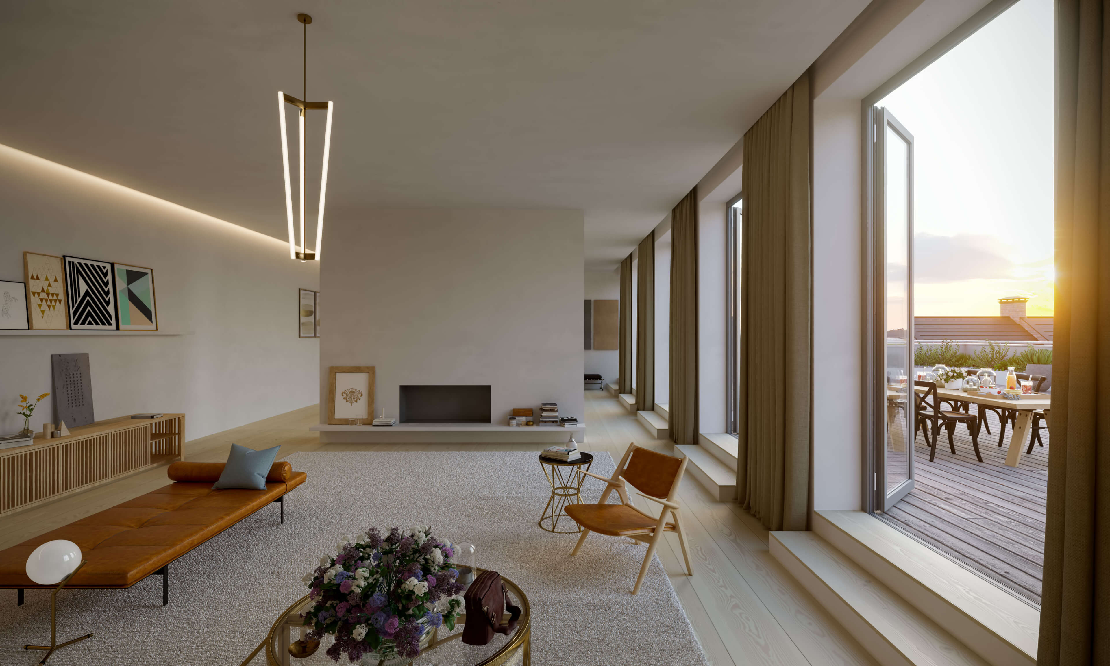 Berlin Penthouse Day to Night Interior Lighting Study 3D Light Simulation 3D Render, Digital Artwork by gmsvision