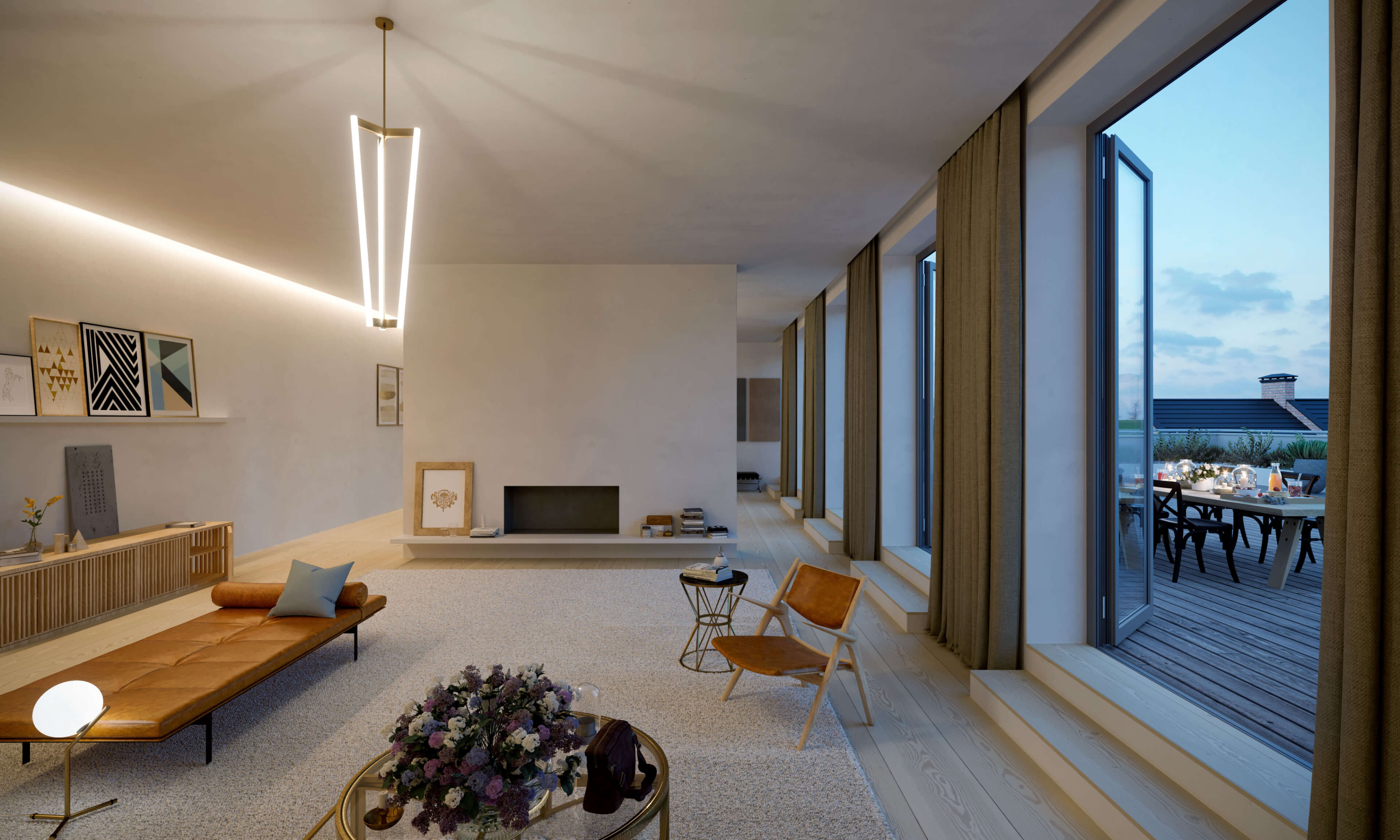Berlin Penthouse Day to Night Interior Lighting Study 3D Light Simulation 3D Render, Digital Artwork by gmsvision