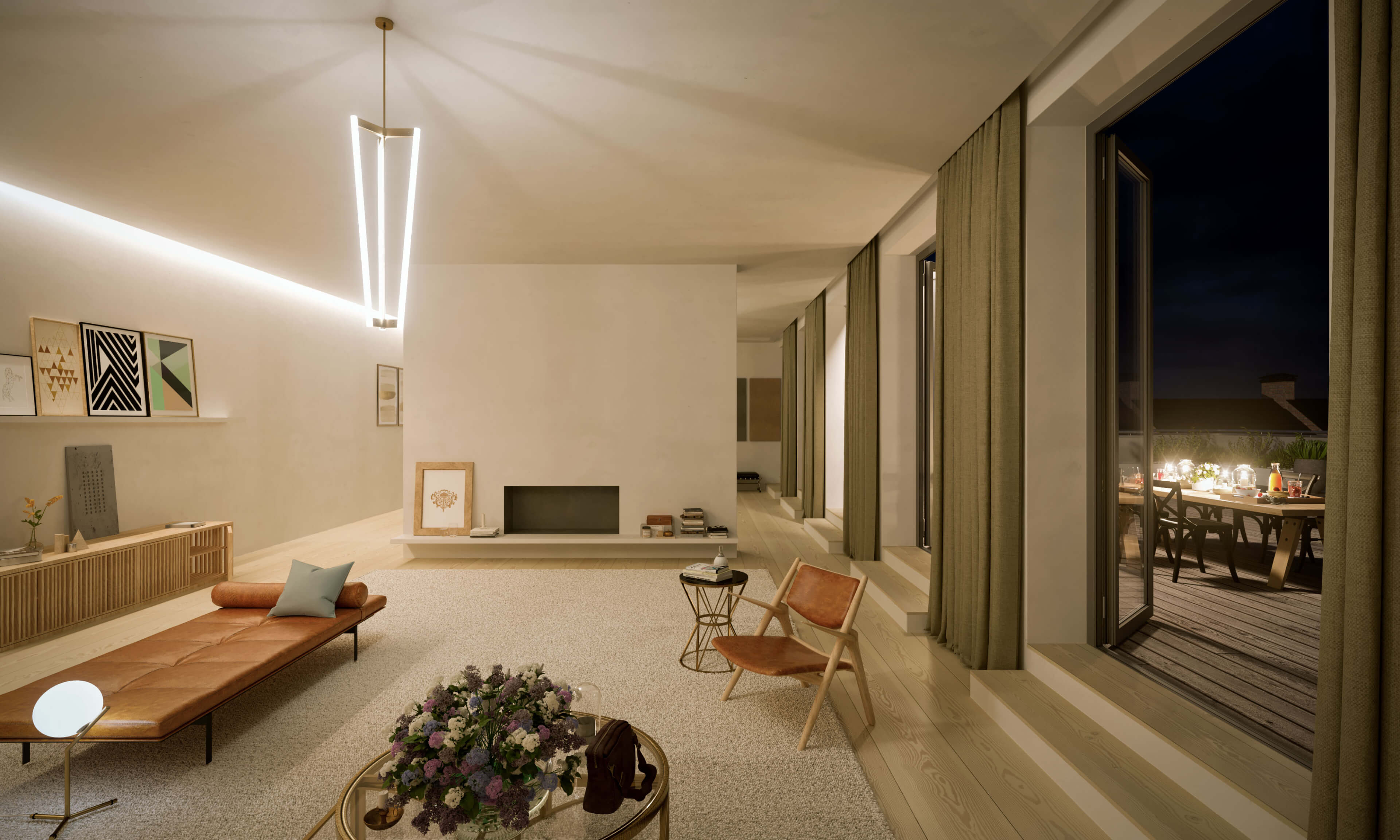 Berlin Penthouse Day to Night Interior Lighting Study 3D Light Simulation 3D Render, Digital Artwork by gmsvision