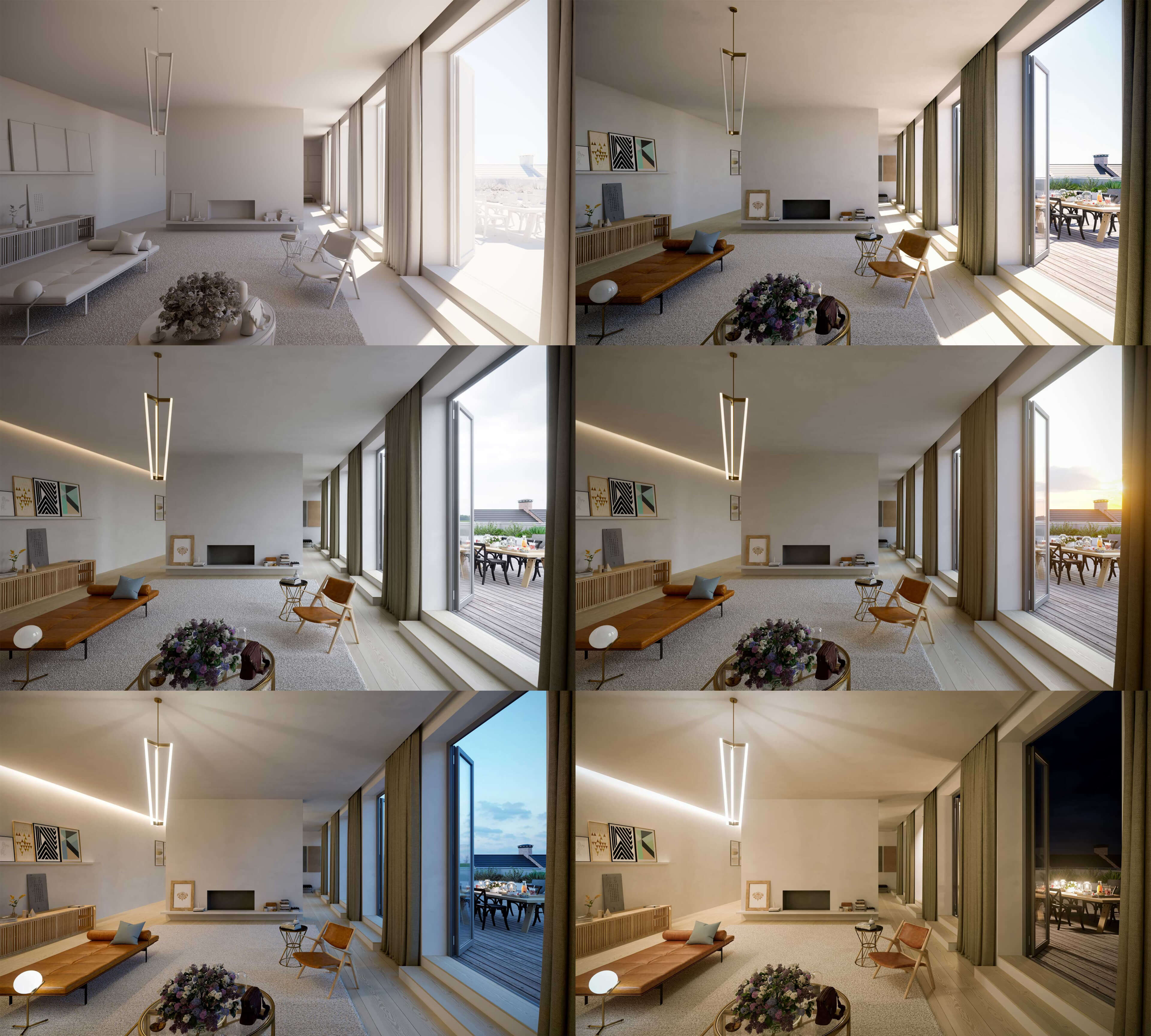 Berlin Penthouse Day to Night Interior Lighting Study 3D Light Simulation 3D Render, Digital Artwork by gmsvision