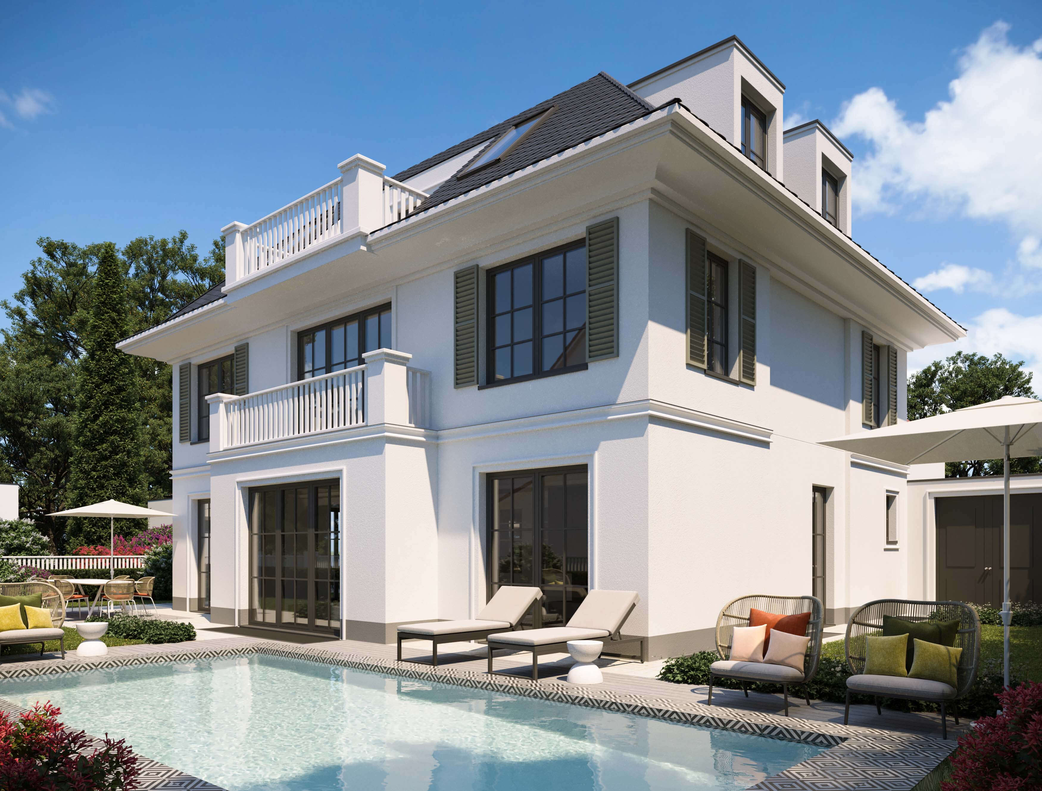City Villa Konitzer Strae Berlin Garden & Pool Photorealistic Rendering 3D Render, Digital Artwork by gmsvision