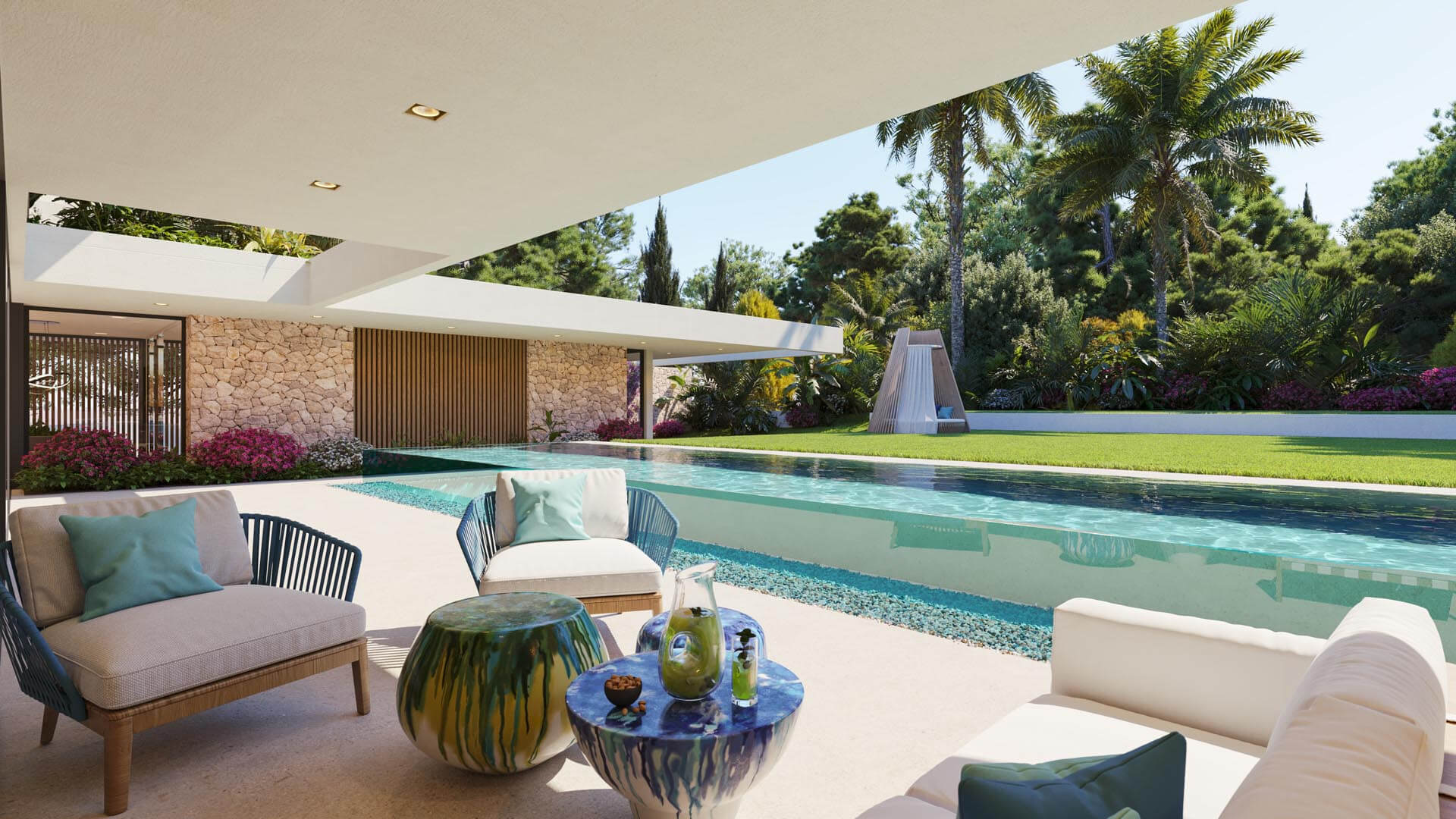CLARITY Mallorca  Mediterranean Luxury Villa Exterior & Interior Renderings 3D Render, Digital Artwork by gmsvision