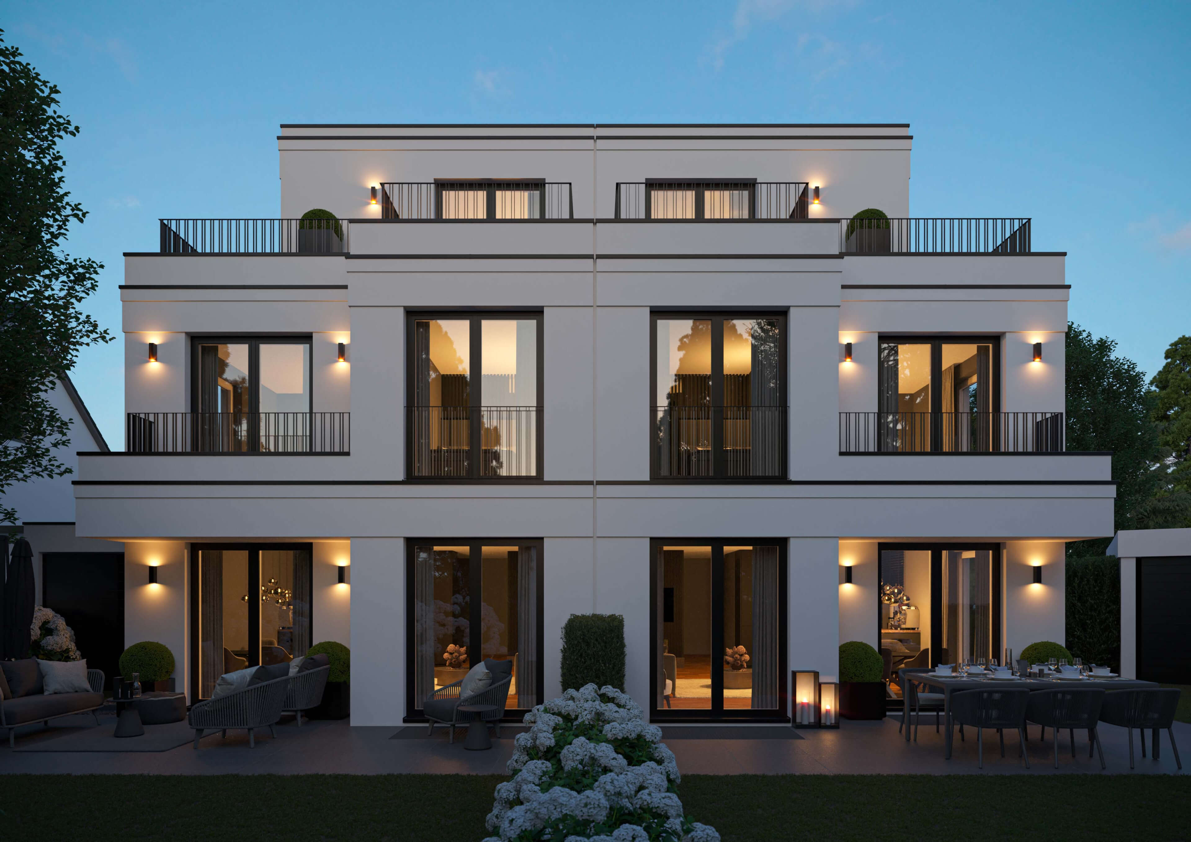 Haus Saphir Munich  Modern Residential Building Architectural Visualization 3D Render, Digital Artwork by gmsvision