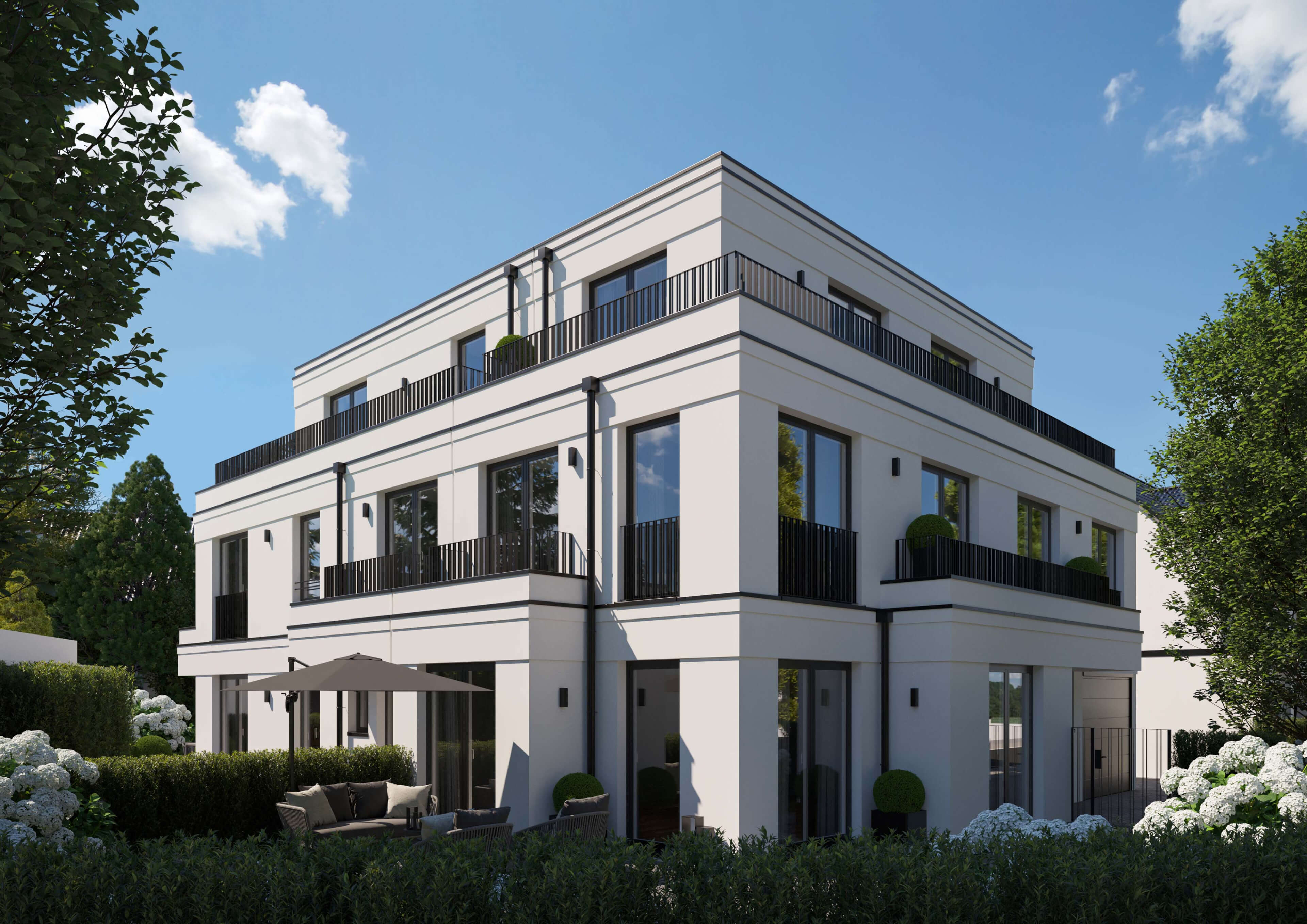 Haus Saphir Munich  Modern Residential Building Architectural Visualization 3D Render, Digital Artwork by gmsvision