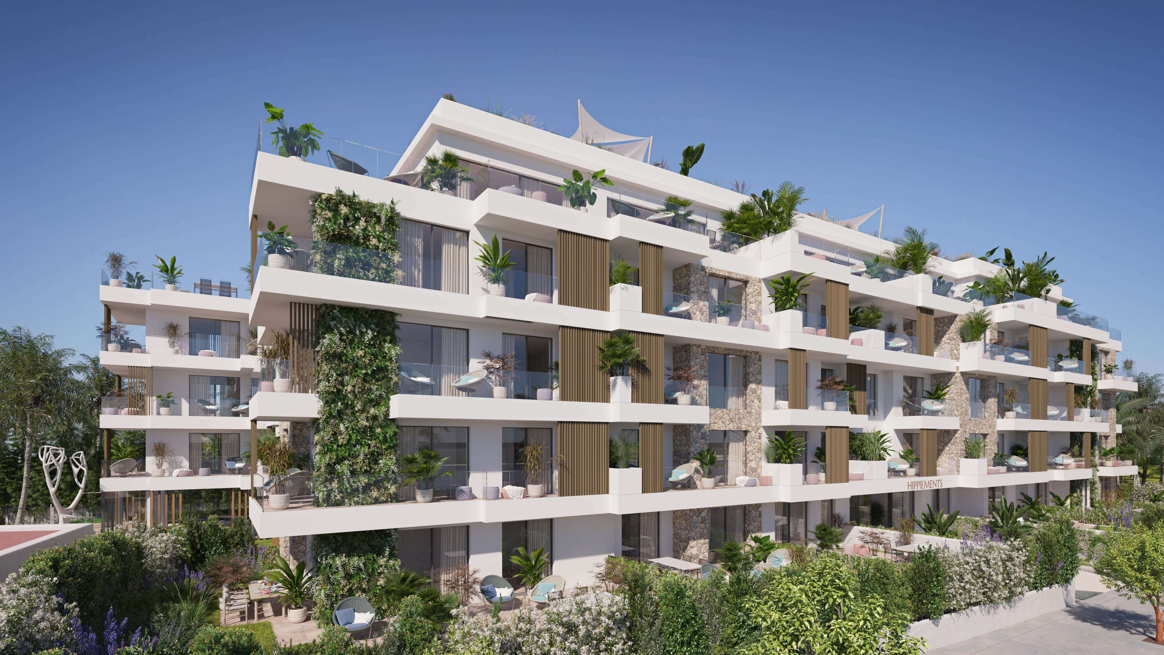 Hippiements Ibiza Apartment Development at Playa den Bossa 3D Visualization 3D Render, Digital Artwork by gmsvision