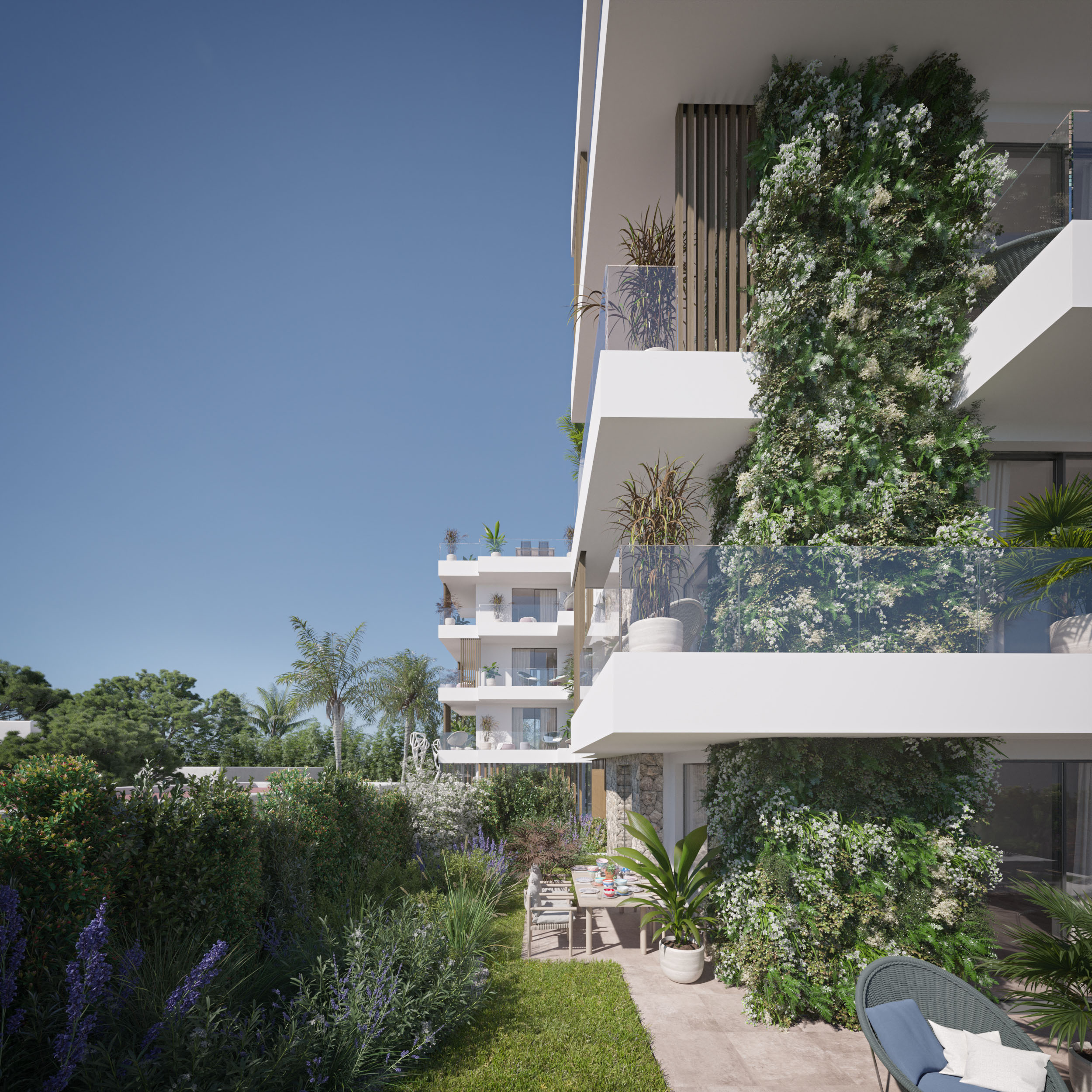 Hippiements Ibiza  Apartment Development at Playa den Bossa 3D Visualization 3D Render, Digital Artwork by gmsvision