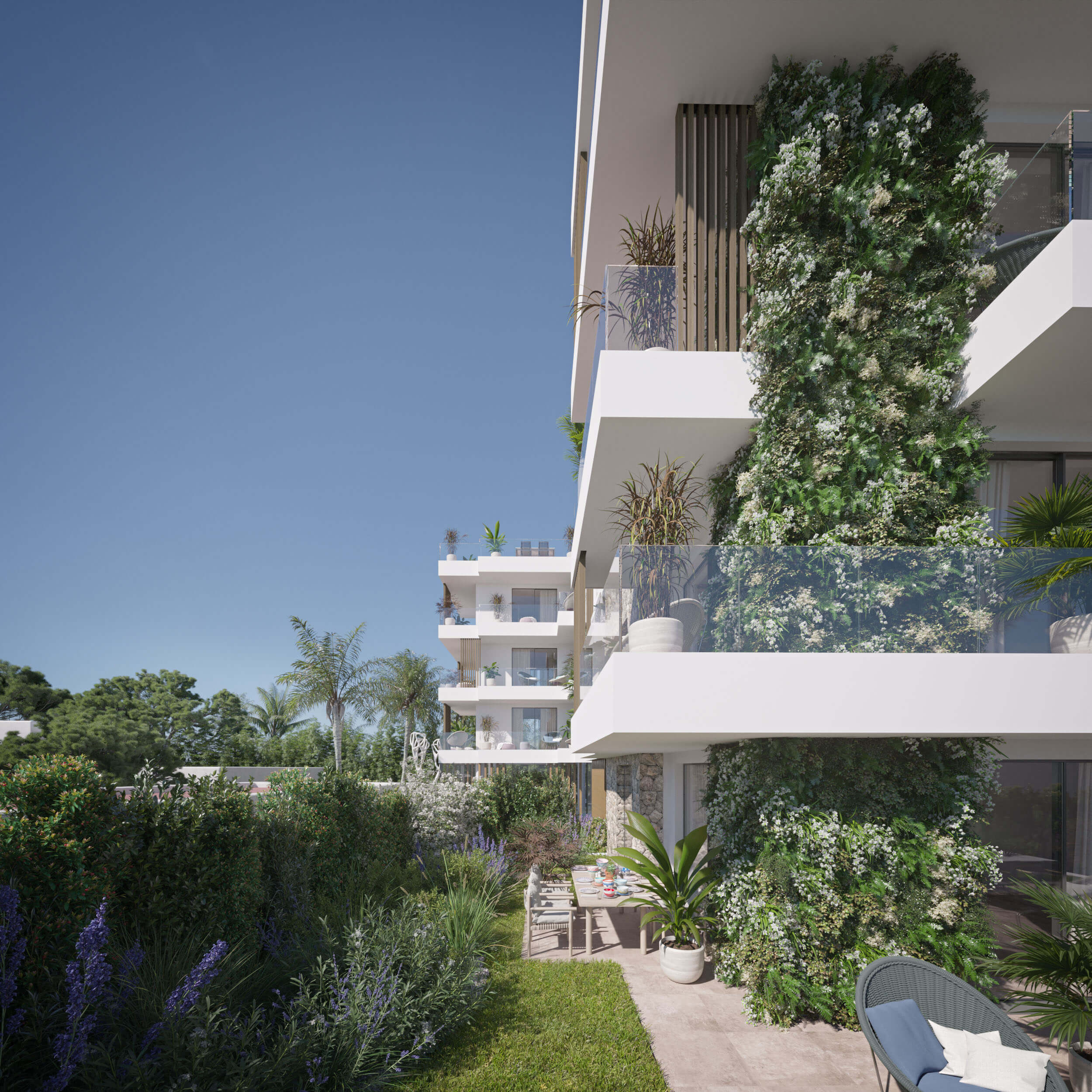 Hippiements Ibiza Apartment Development at Playa den Bossa 3D Visualization 3D Render, Digital Artwork by gmsvision