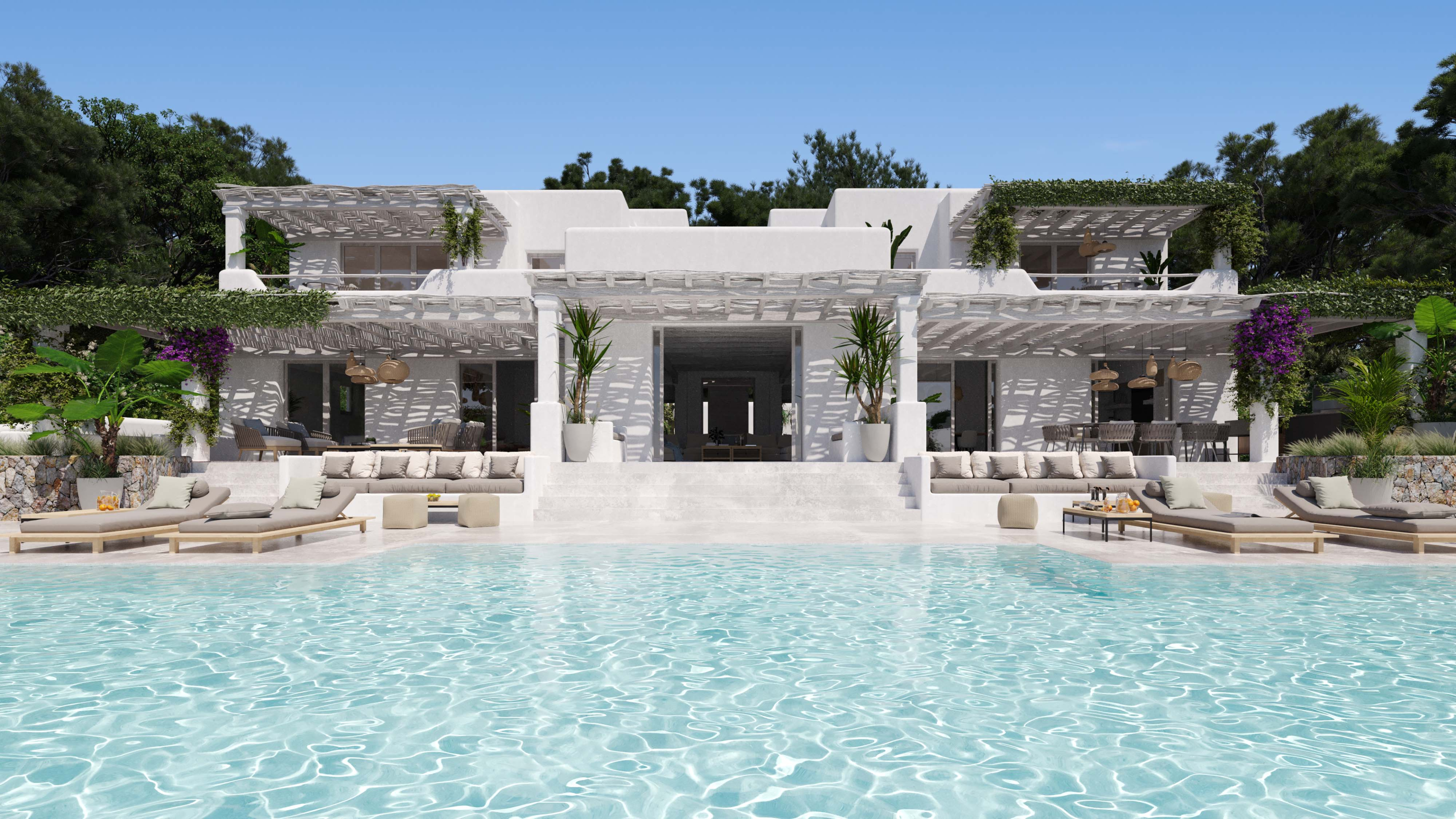 Hippiements Village Ibiza Waterfront Luxury Villas 3D Visualization 3D Render, Digital Artwork by gmsvision