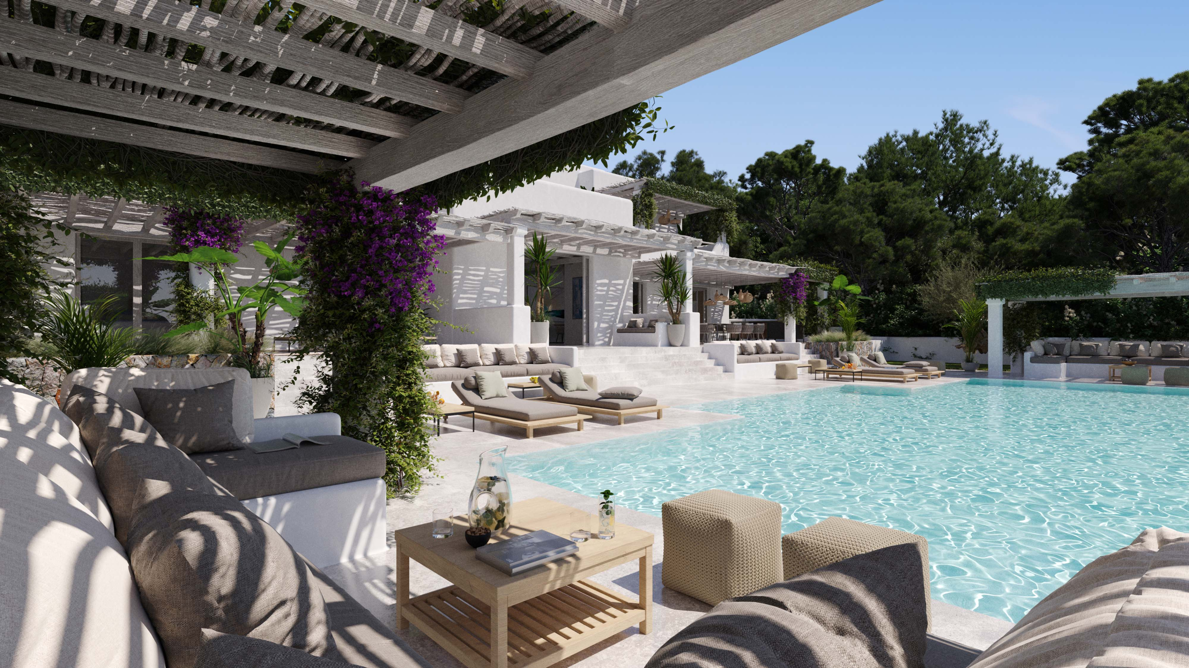 Hippiements Village Ibiza Waterfront Luxury Villas 3D Visualization 3D Render, Digital Artwork by gmsvision