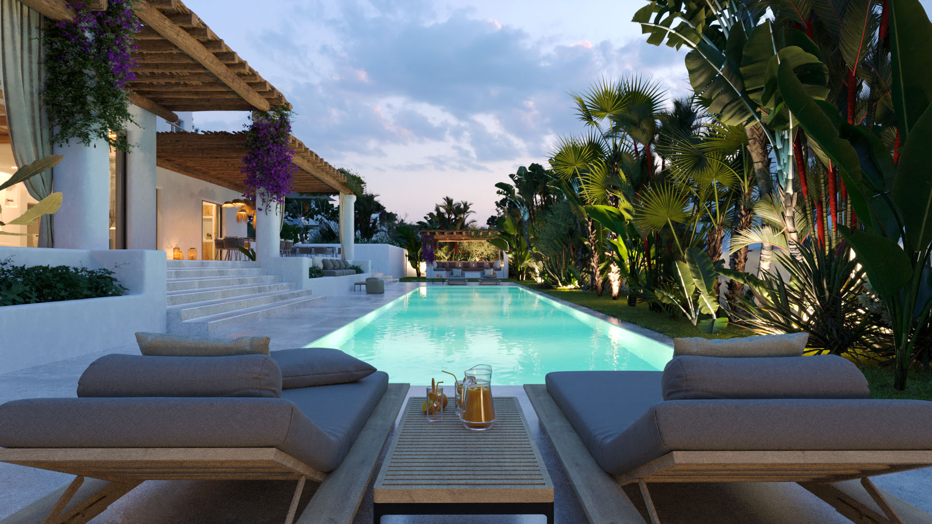 Hippiements Village Ibiza Waterfront Luxury Villas 3D Visualization 3D Render, Digital Artwork by gmsvision